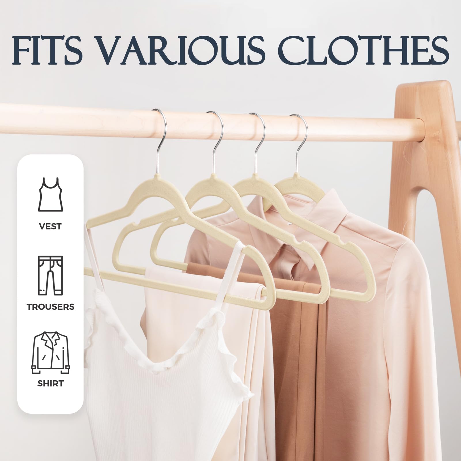 HOUSE DAY Beige Velvet Hangers 60 Pack  Premium Clothes Hangers Non-Slip Felt Hangers  Sturdy Hangers Heavy Duty Coat Hangers  Durable Suit Hangers for Space Saving  No Hanger Marks 360 Rotating