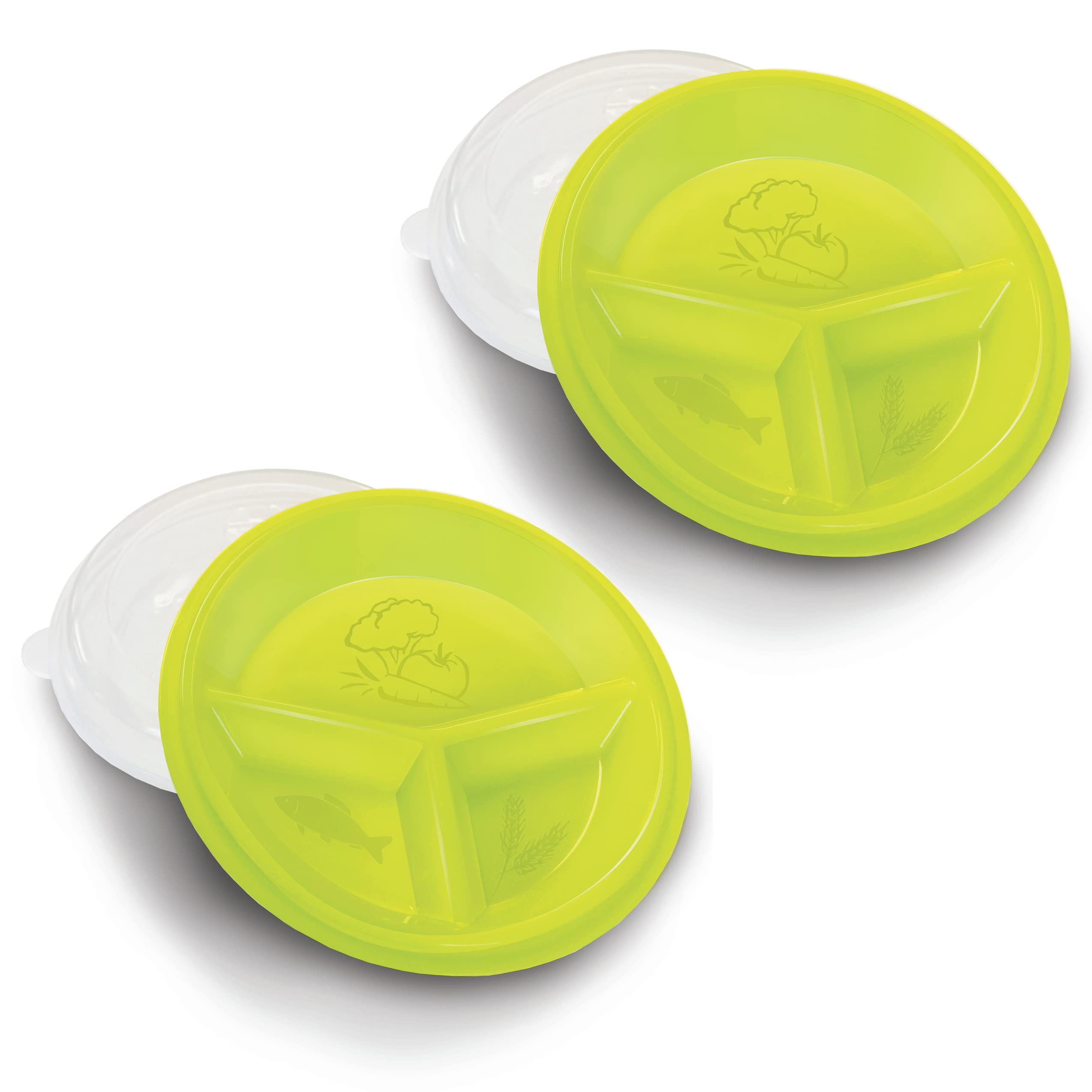 Rehabilitation Advantage 2-Pack Portion Control Plate with Snap-On Lid - 3 Marked Divided Sections - Microwave and Dishwasher Sa