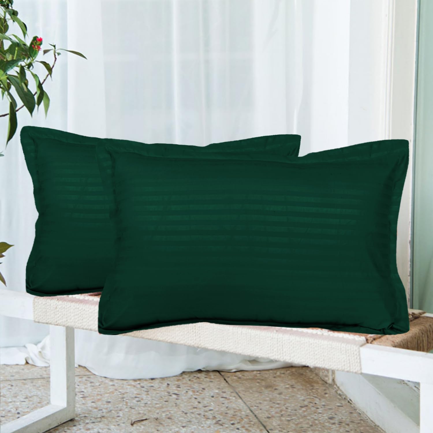 Cloth Fusion Glace Cotton Pillow Cover Set Of 2 With Envelope Closure, Soft Pillow Case For Comfort (17X27 Inches, Deep Green)