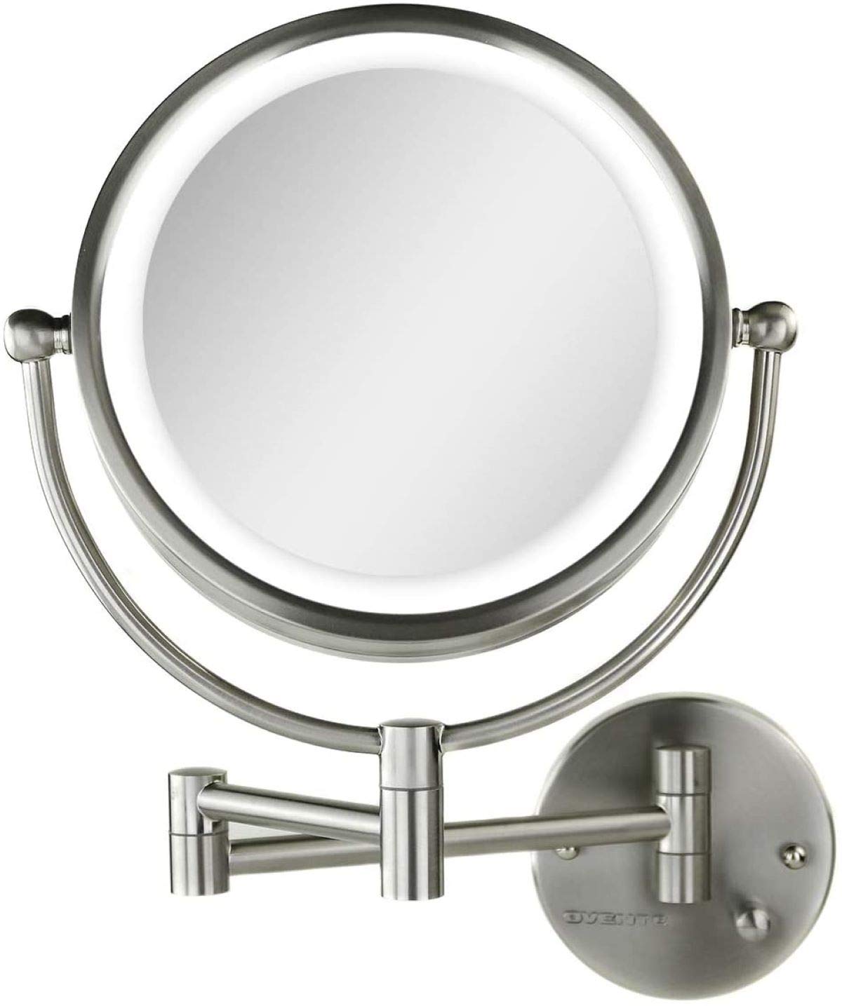 Ovente 8.5'' Hardwired Lighted Wall Mount Makeup Mirror, 1X & 7X Magnifier, Spinning Double Sided Round White Led, Dimmer Switch
