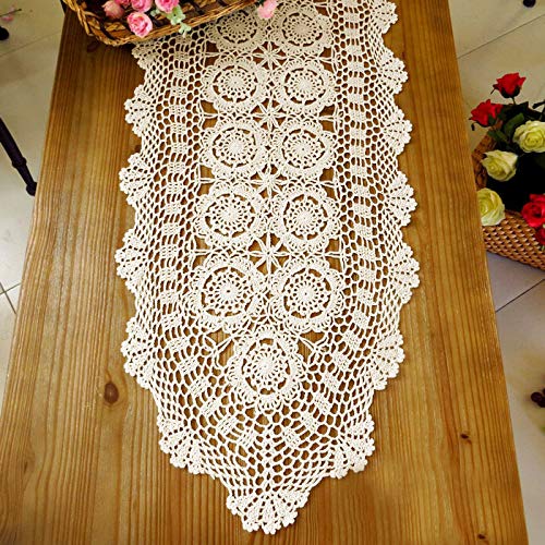 Kepswet Cotton Handmade Crochet Lace Oval Table Runner Dresser Console Coffee Table Tv Stand Decor Blue 14X36 Inch
