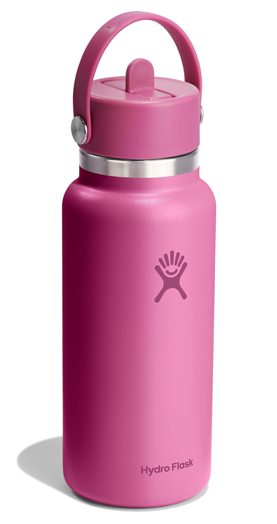 Hydro Flask Water Bottle - Insulated Stainless Steel - Wide Mouth Flex Straw Lid, Non Spill, Leakproof and Refillable in 32 Oz R
