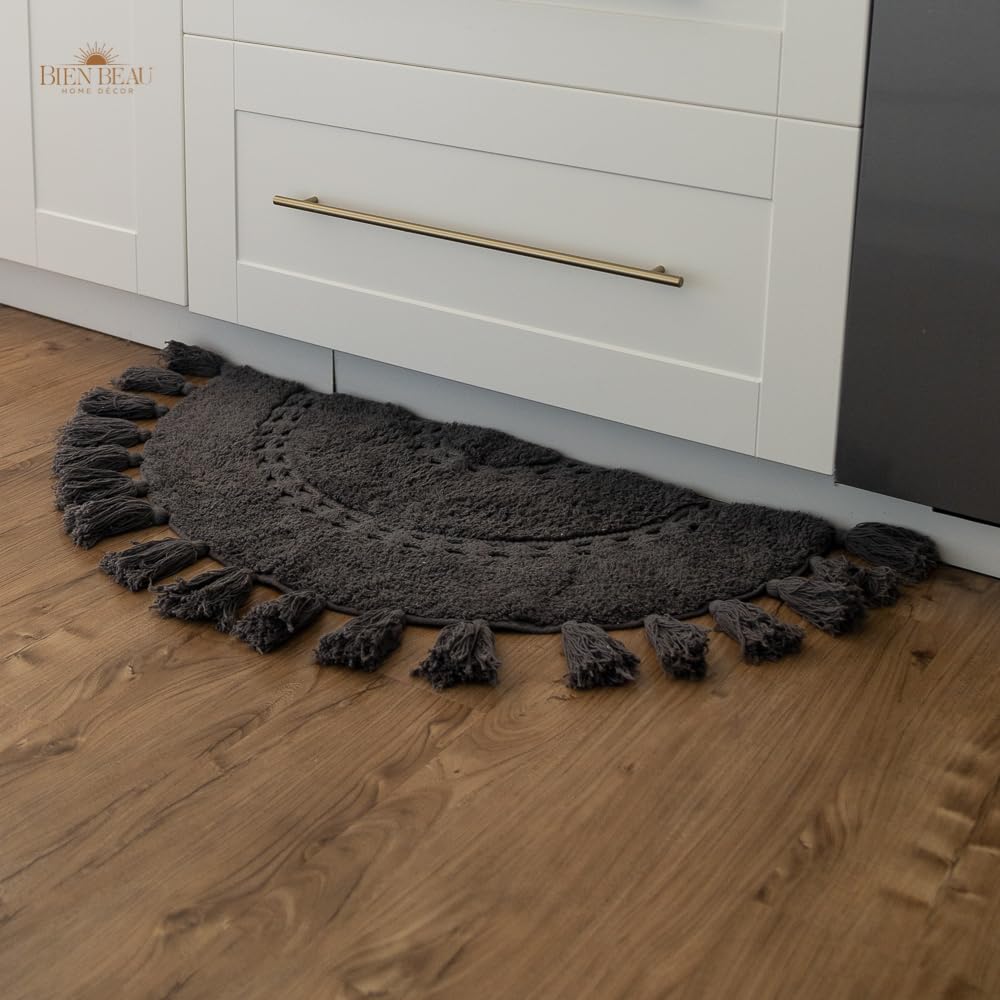 Bien Beau Pack Of 2 Half Circle Boho Rug With Tassels For Your Bathroom - Beautifully Handcrafted With Crochet Insert - Soft 100