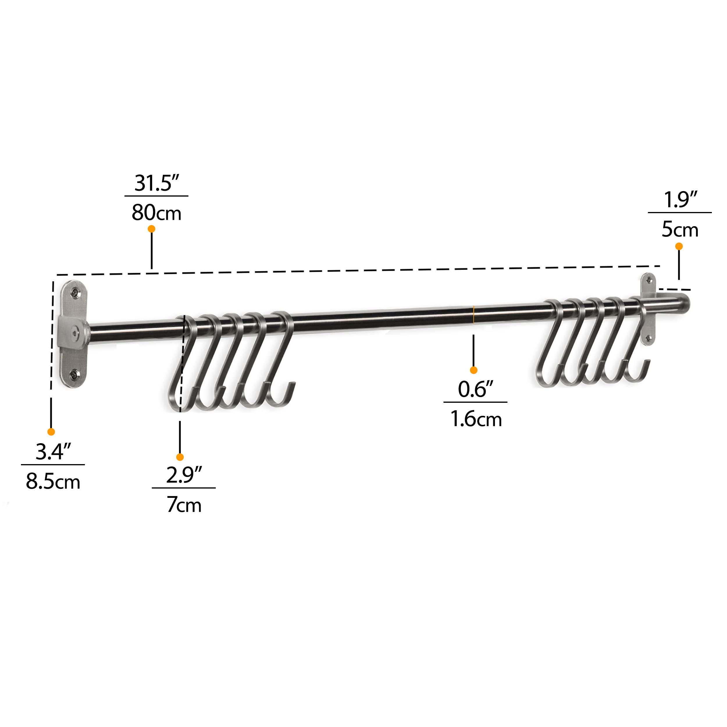 Wallniture Lyon 31.5'' Wall Mount Kitchen Utensil Holder With 10 S Hooks For Hanging Pots And Pans Set Of 2