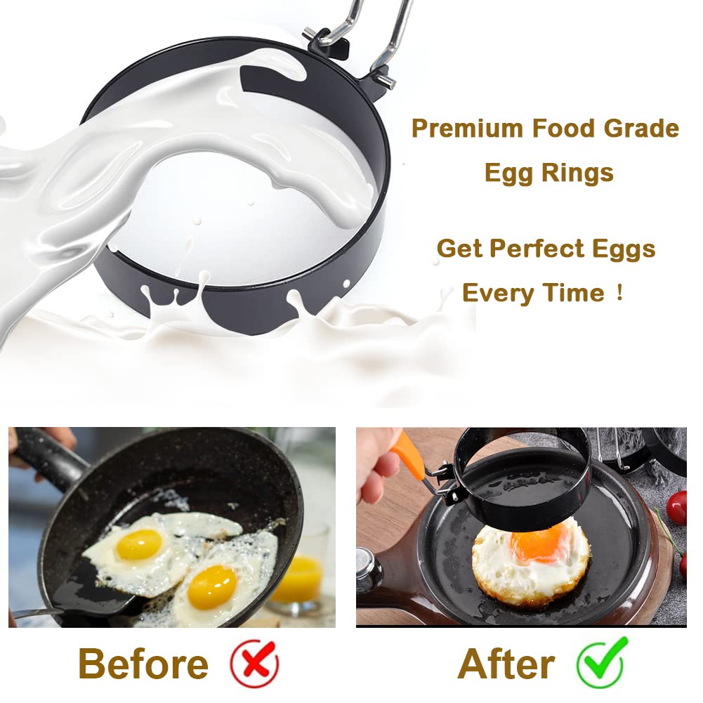 Yubng 3.5 Inch Egg Rings For Frying Eggs,4 Pack Non-Stick Egg Patty Maker, Pancake Mold For Indoor Camping Breakfast Sandwiches