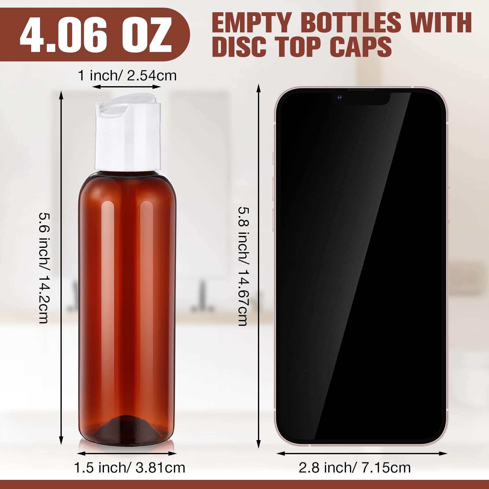 Mimorou 50 Pcs 4Oz Plastic Squeeze Bottle With Disc Top Flip Cap Empty Amber Refillable Container Small Travel Toiletry Bottle F