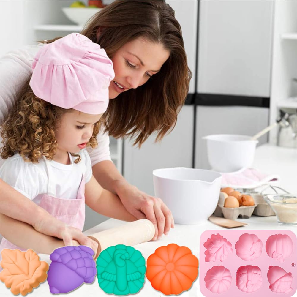 Ourashero 2 Pack Fall Thanksgiving Chocolate Molds Autumn Pumpkin Maple Leaves Acorn Turkey Silicone Molds Fall Candy Resin Baki