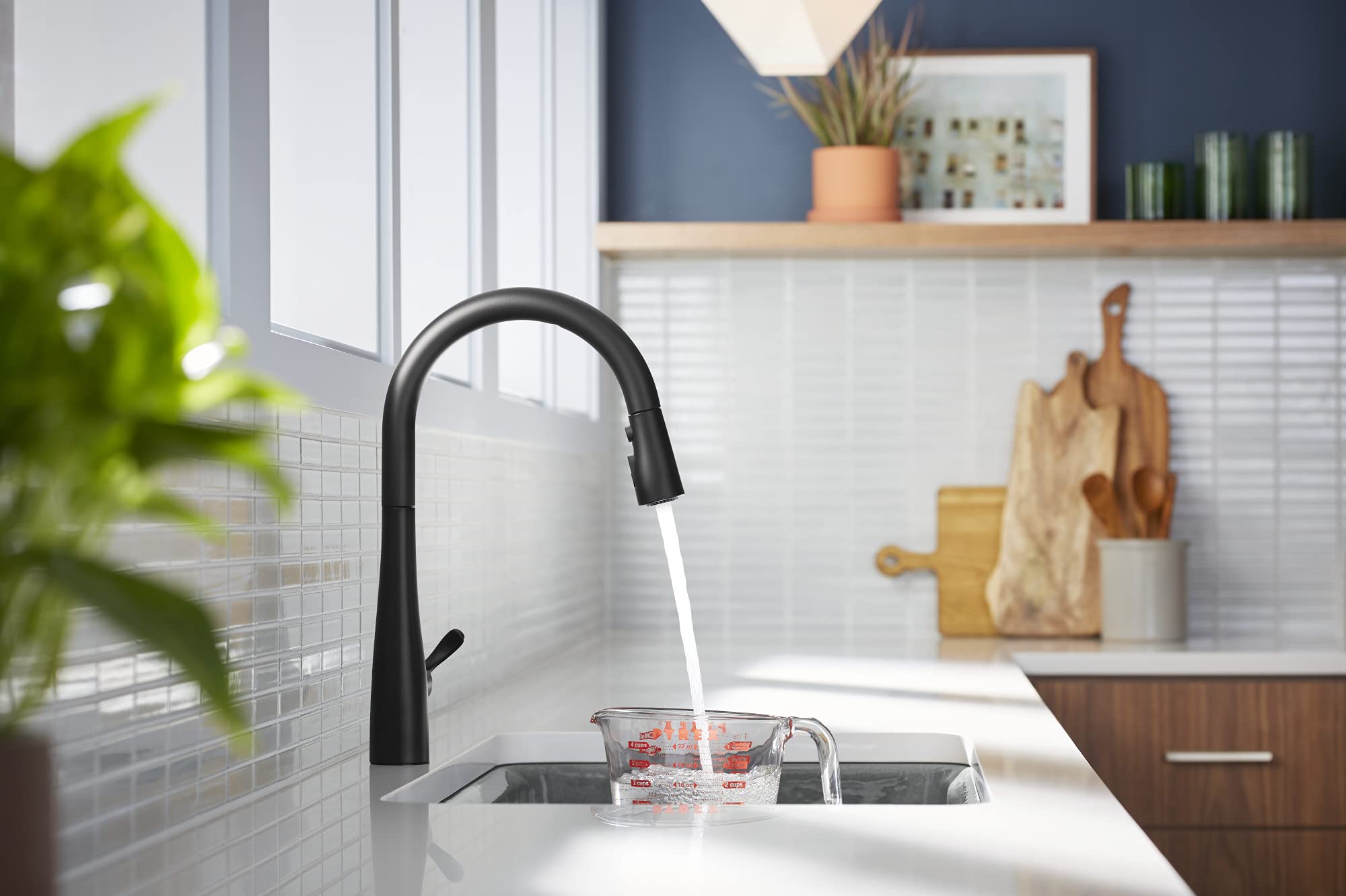 Kohler Simplice Pull Down Kitchen Faucet, 3-Spray Faucet, Kitchen Sink Faucet With Pull Down Sprayer, Matte Black, K-596-Bl