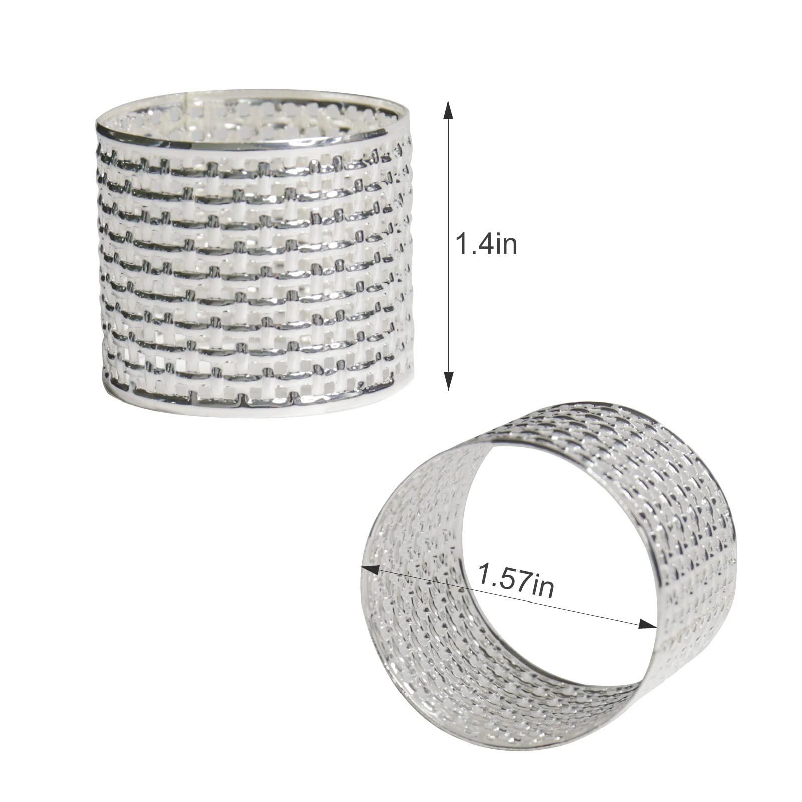 Loghog Delicate Alloy Napkin Rings Set Of 6, Ideal Table Setting Napkin Decor For Wedding,Parties,Holiday. (Woven Silver)