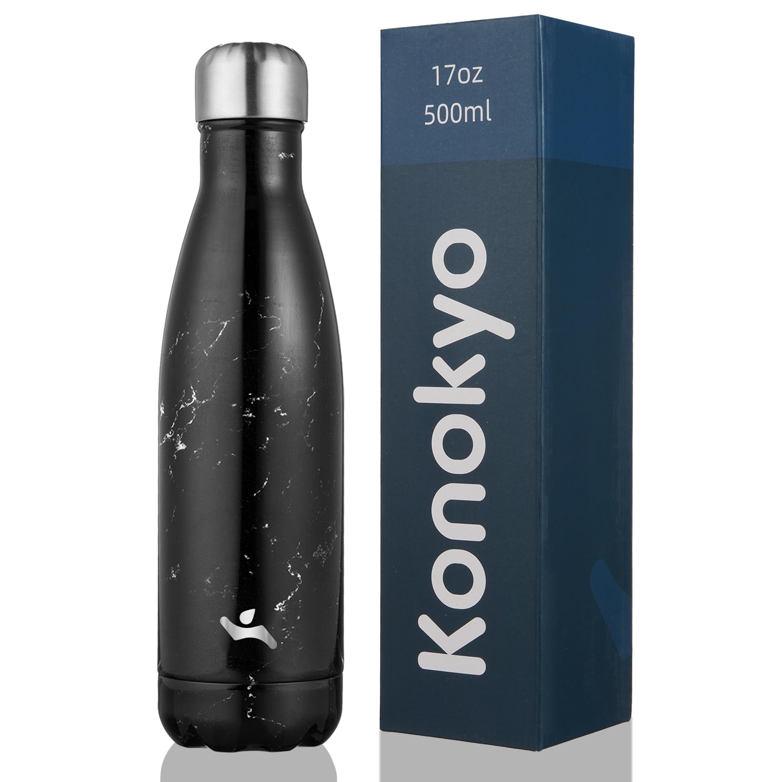Konokyo Insulated Water Bottles,17 oz Double Wall Stainless Steel Vacumm Metal Flask for Sports Travel,Marble Midnight