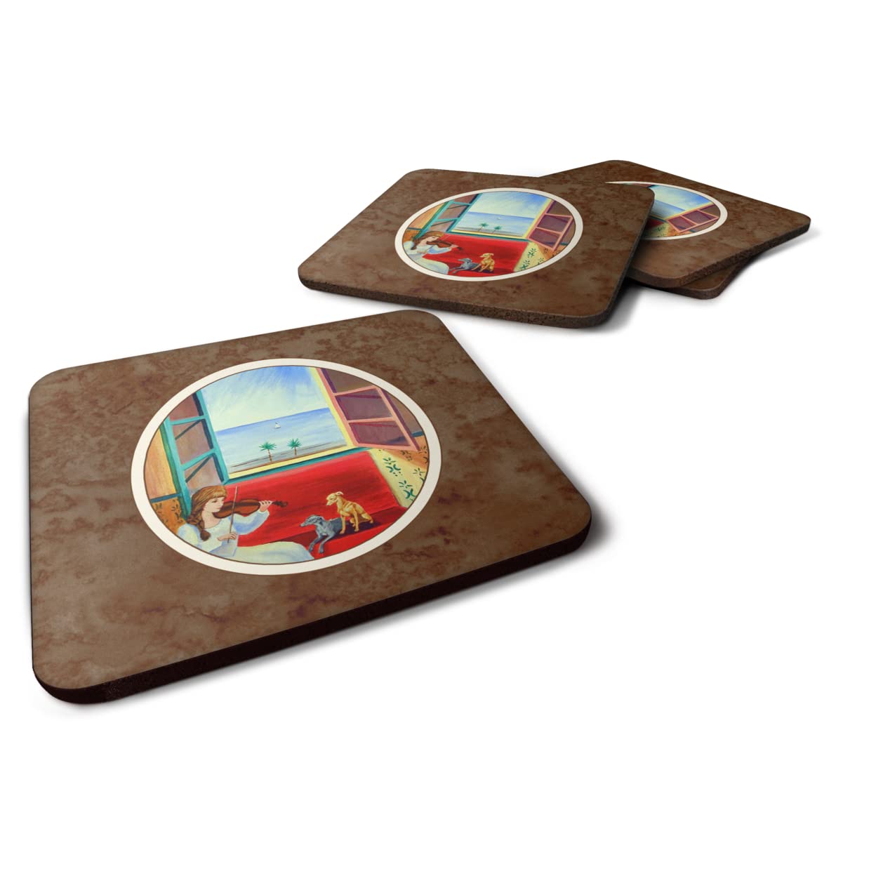 Carolines Treasures Italian Greyhounds And Violinist Foam Coasters (Set of 4), 3.5, Multicolor