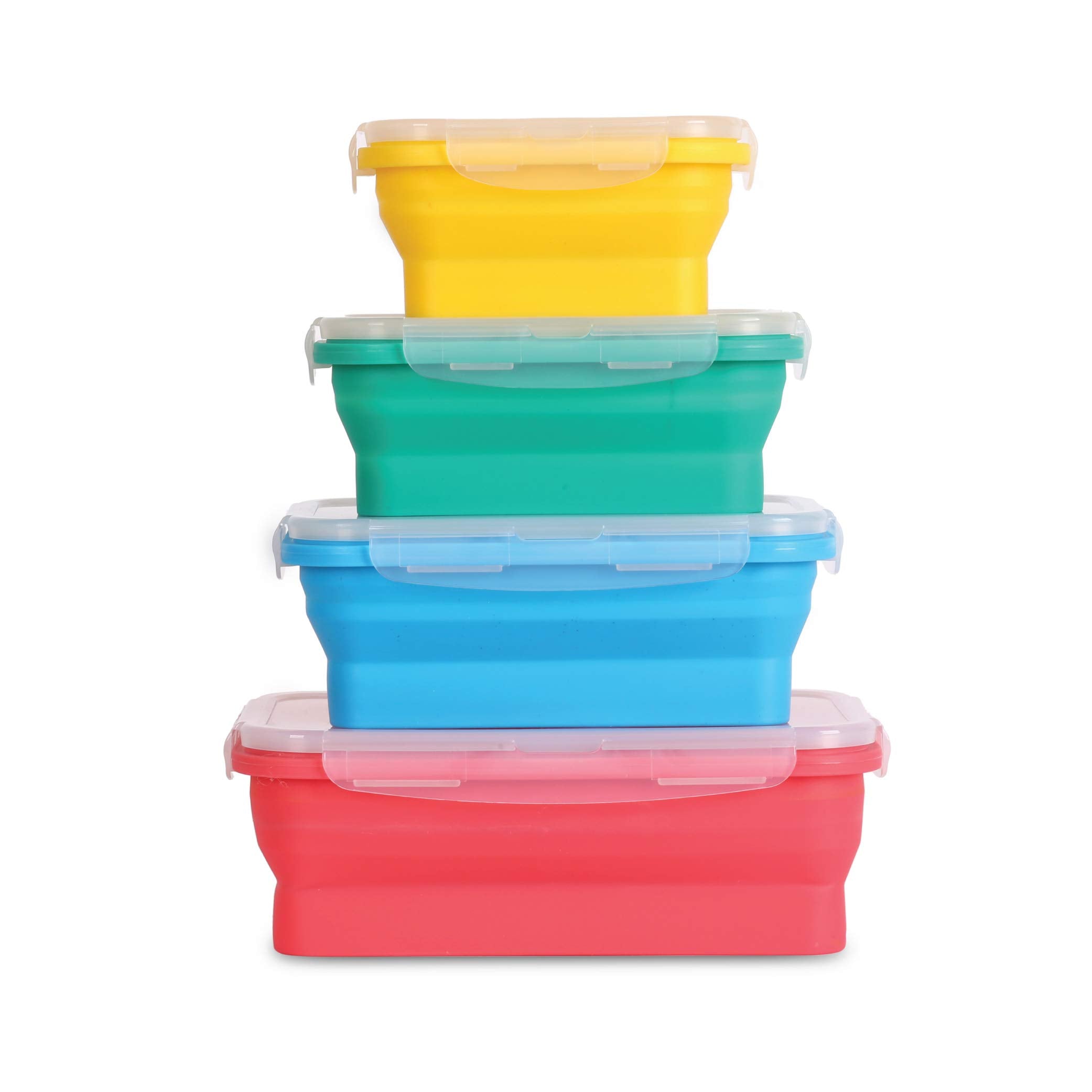 Collapsible Silicone Food Storage Containers W/Bpa Free Airtight Plastic Lids-Set Of 4 Small And Large Meal Cereal Prep Containe