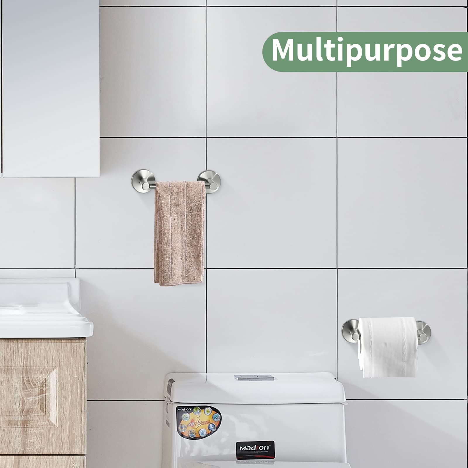 Weiko Brushed Nickel Toilet Paper Holder Towel Ring, Hand Towel Holder And Toilet Roll Holder Double Post Pivoting Bathroom Acce