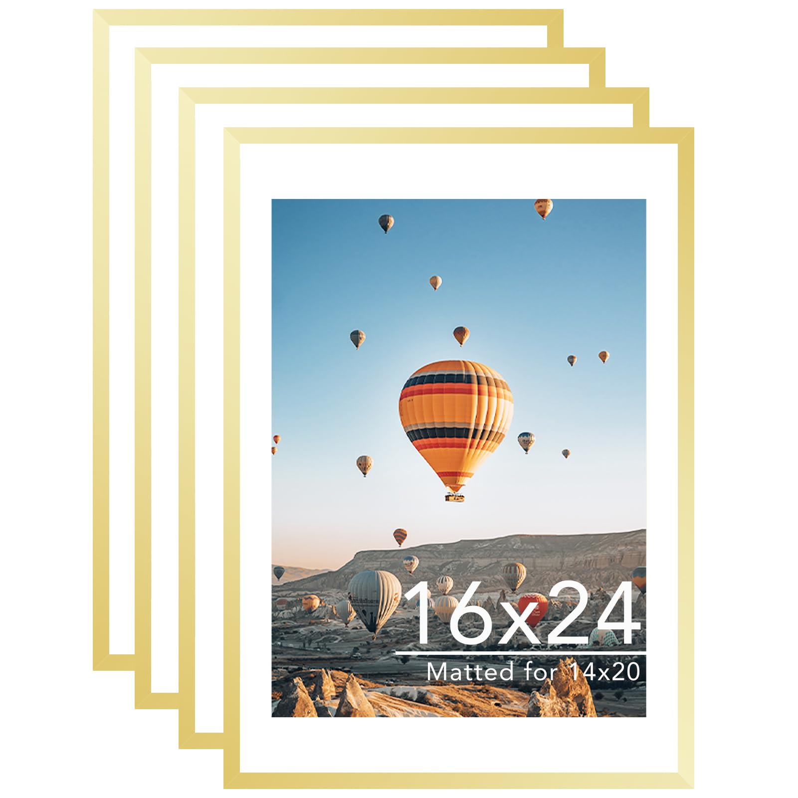 JCJMY 16x24 Picture Frame with Mat for Poster Photo and 40x60 cm Canvas, Display 14x20 with Mat or 16 x 24 without, Wood 16 by 2