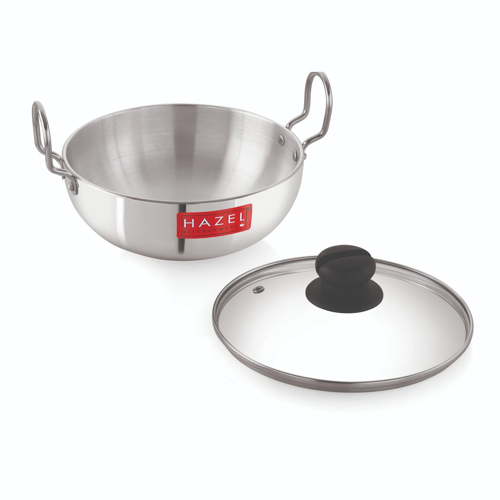Hazel Aluminium Kadhai With Glass Lid 4Mm | Deep Frying Pan | Non Stick Cooking Vessel | Heavy Bottom Induction Kadai 3700 Ml