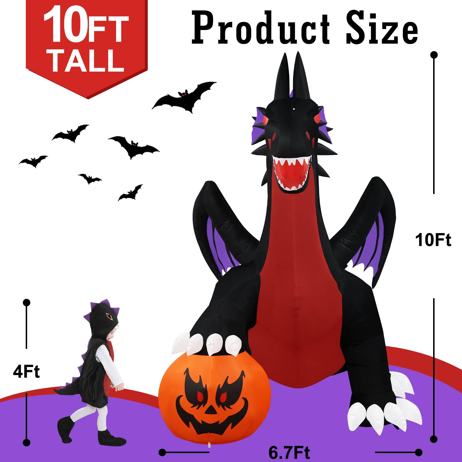 Halloween Inflatables Giant 8Ft Tall Headless Horseman Day of The Dead Outdoor Decoration, Pumpkin Knight with Horse Blow Up Yar
