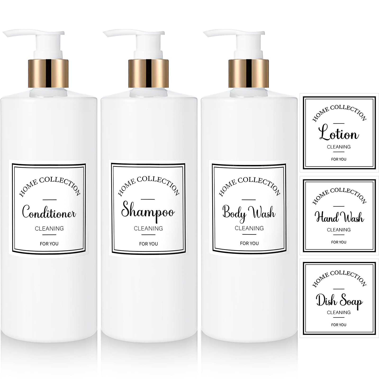 3 Pieces 16Oz Pump Bottle Set Shampoo And Conditioner Bottle Plastic Refillable Soap Dispenser Shower Dispenser With 6 Label Sti