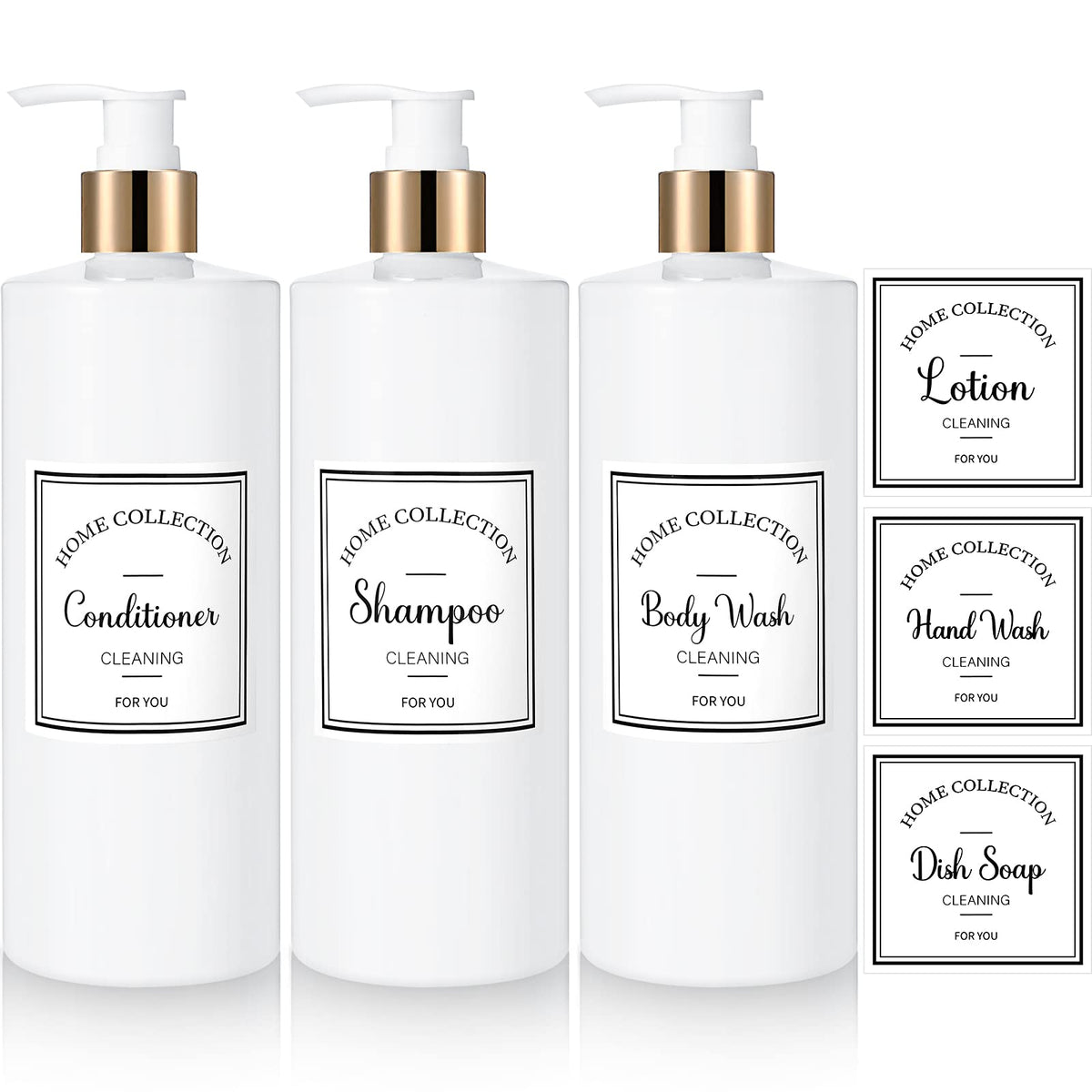 3 Pieces 16Oz Pump Bottle Set Shampoo And Conditioner Bottle Plastic Refillable Soap Dispenser Shower Dispenser With 6 Label Sti