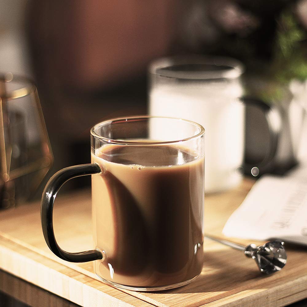 Luxu Glass Coffee Mugs Set Of 4,Borosilicate Glass Coffee Cups 9 Fl.Oz,Lead-Free Drinking Glasses,Premium Tea Cups With Dark Gre