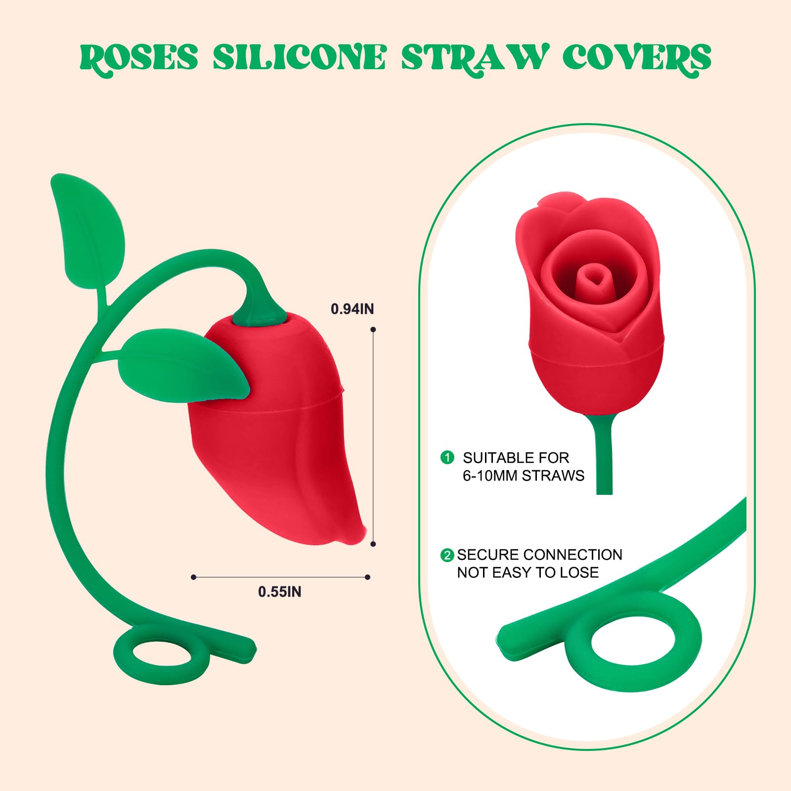Straw Cover Cap for Stanley Cup, Cute Straw Toppers Compatible with 20 30 40 Oz Tumbler, Cute Silicone Rose Flower, Fit 6 8 10mm