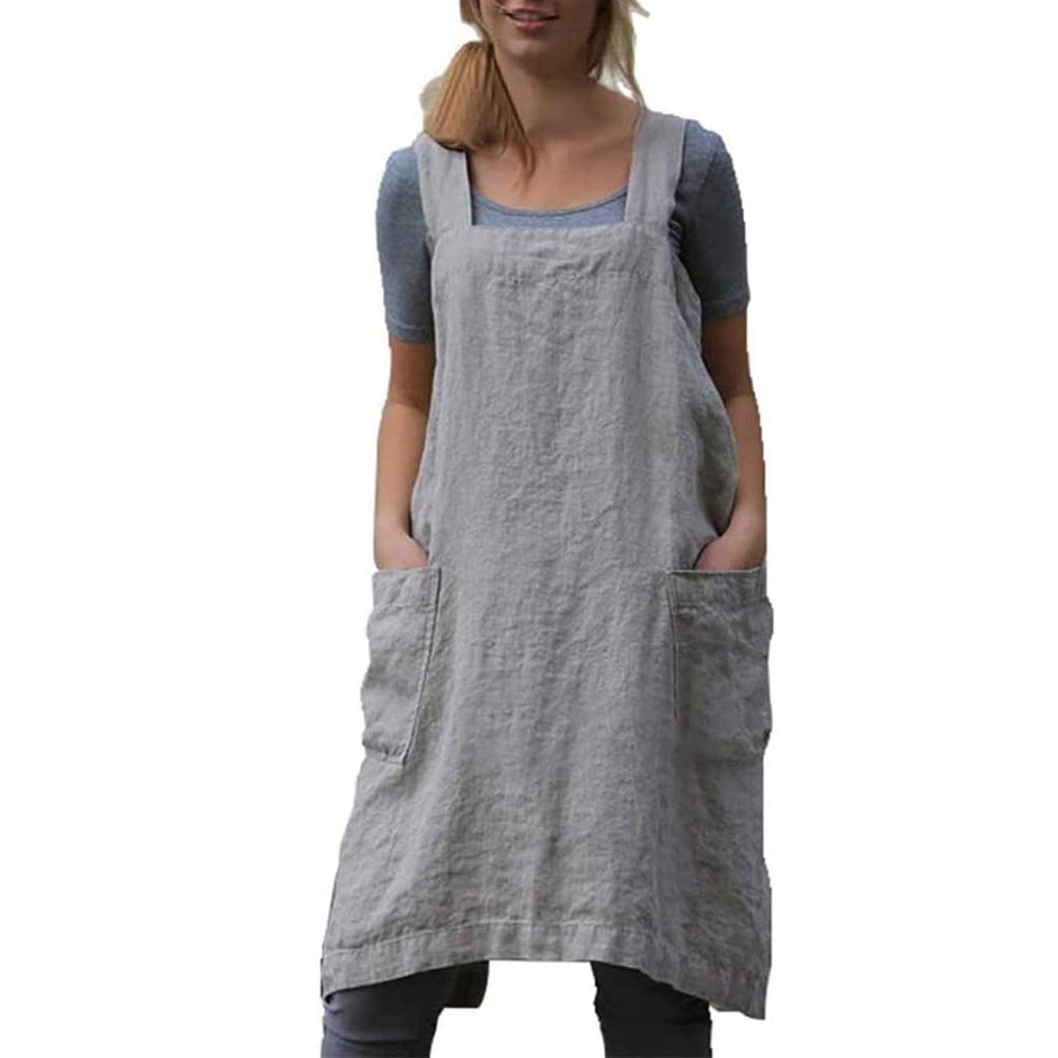 Yesdoo Cotton Linen Apron Cross Back Apron For Women With Pockets Pinafore Dress For Baking Cooking,Xx-Large