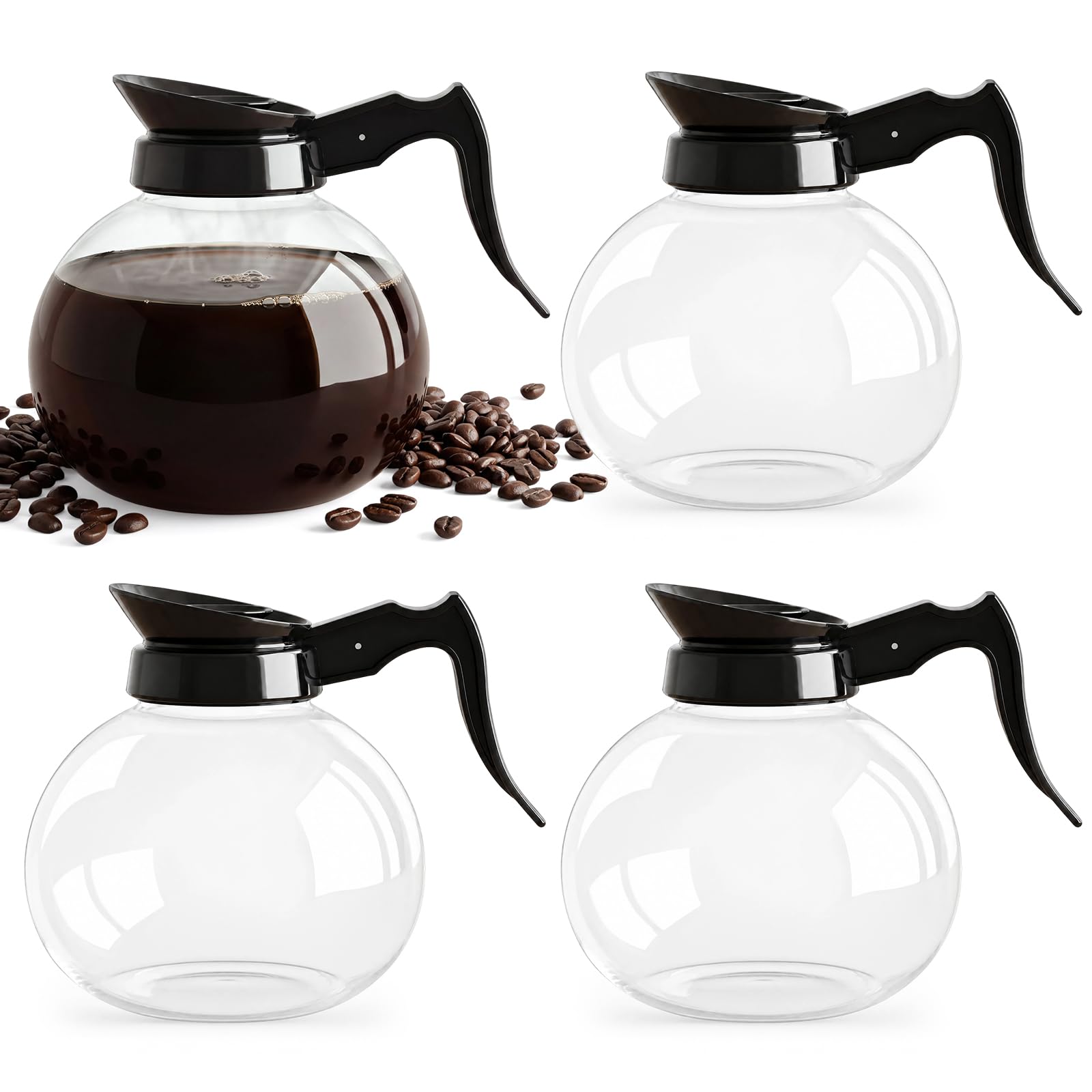 Mifoci 4 Pack 10 Cup Glass Replacement Coffee Pots 57.5 oz, Black
