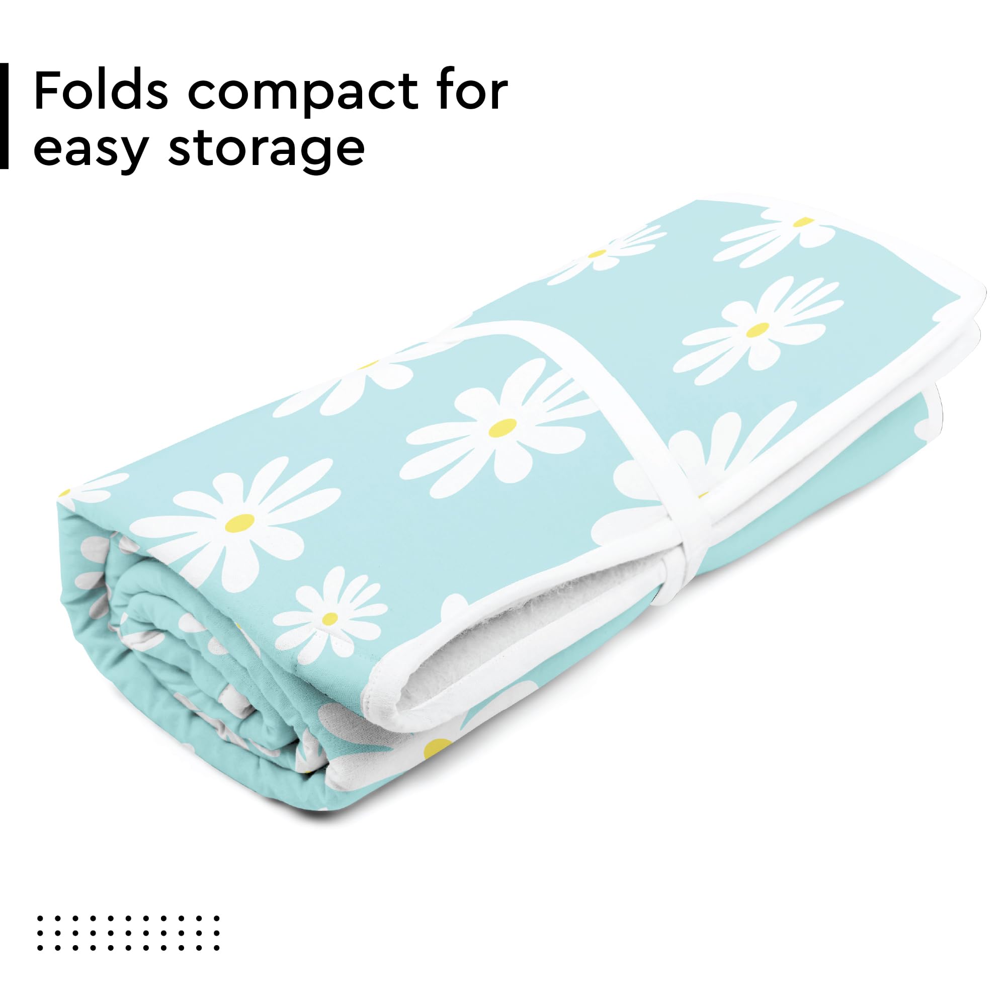 Encasa Homes Ironing Mat/Pad (Large 47 x 28 inch) with 3mm Padding & Silicone Iron Rest for Steam Pressing on Tabletop or Bed - Heat Resistant  Portable  Quilting & Travel Blanket - Daisy Blue