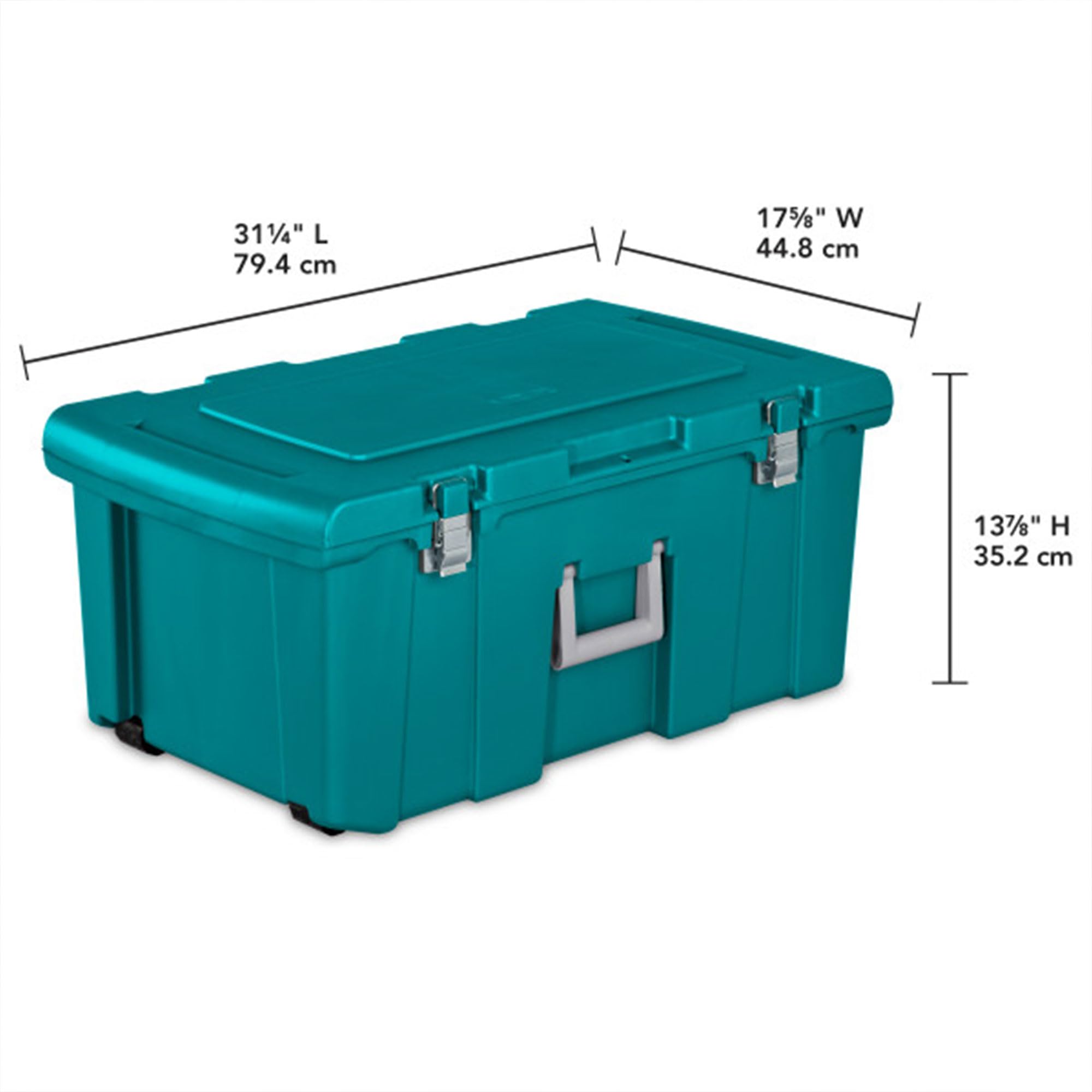 Sterilite Footlocker - Lockable Plastic Storage Container, Teal, 1 Pack, Heavy-Duty for Home, Garage, Office, Model 18425X01