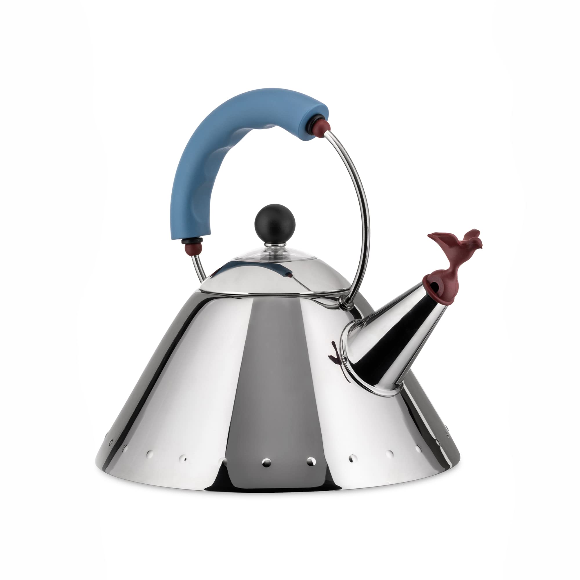 Alessi Kettle, 2.1 Quarts, Stainless Steel, 9'' H x 8.5'' W, Blue, Model 9093