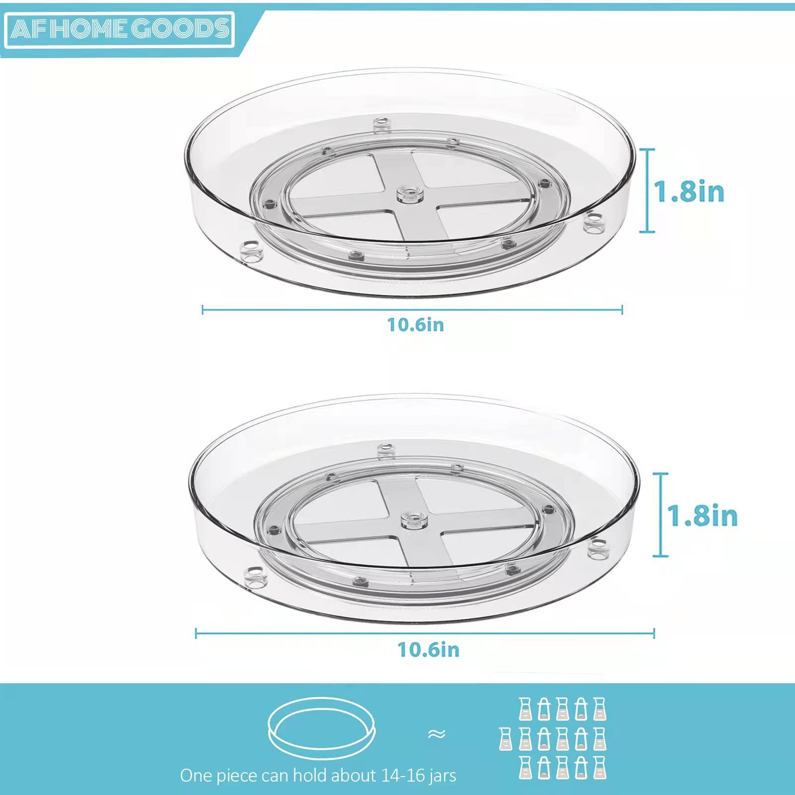 Af Home Goods Food Grade Bpa Free Clear Lazy Susan 2 Pack, 10.6 Inch Kitchen Cabinet Turntable Organizer, Refrigerator Storage O