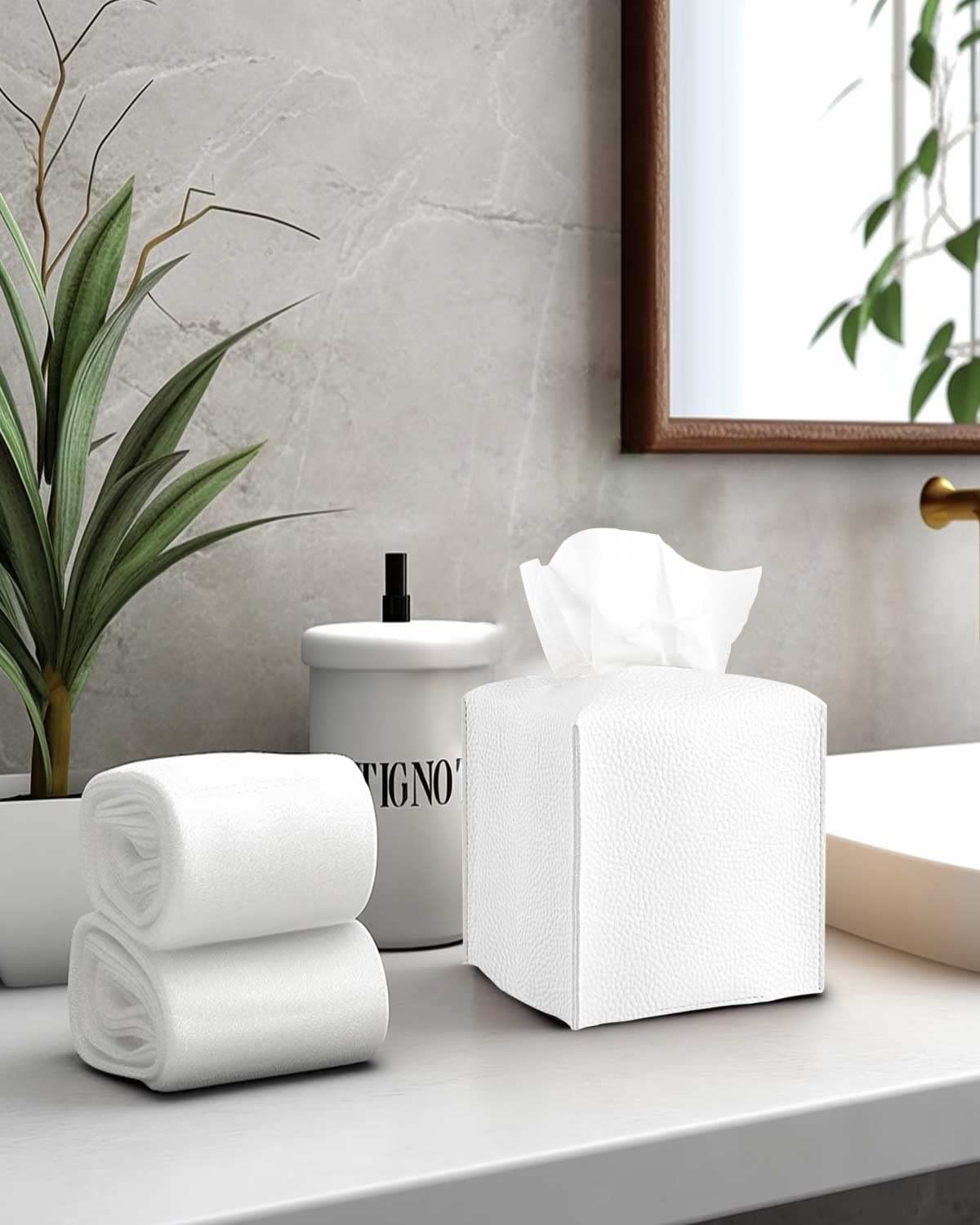 Tissue Holder White Tissue Box Cover - Square Leather Tissue Cover Box With Bottom Belt By Jesmini Decorative Tissue Box Holder