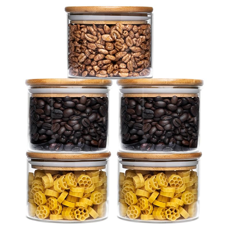 Allo 300Ml Kitchen Storage Box Glass Jars With Wooden Lids  Borosilicate Glass Food Storage Containers Airtight Glass Jar For T