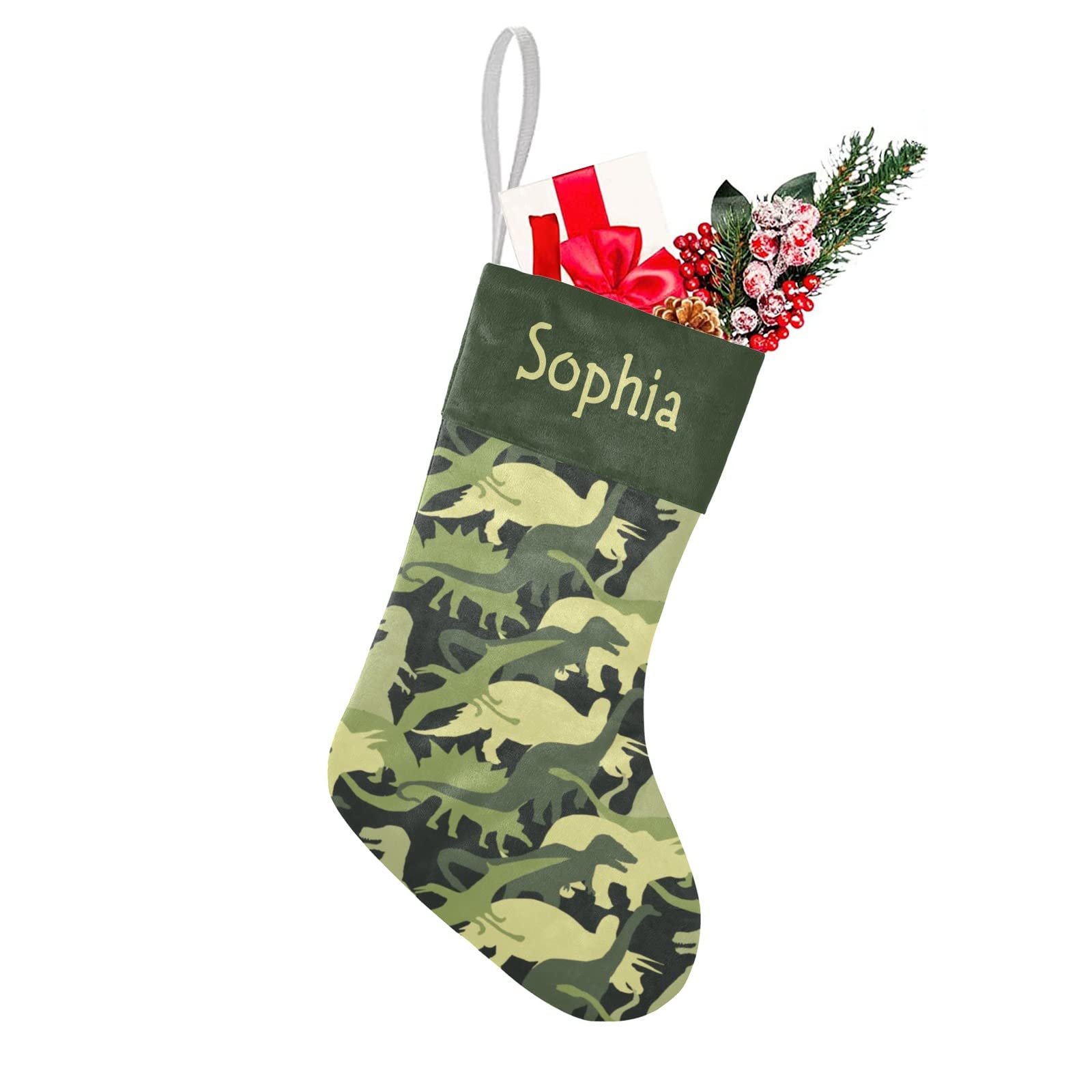 Personalized Custom Name Christmas Stockings Camouflage Dinosaur Holiday Birthday Decor for Kid Pets 17.52 x 7.87 Inch