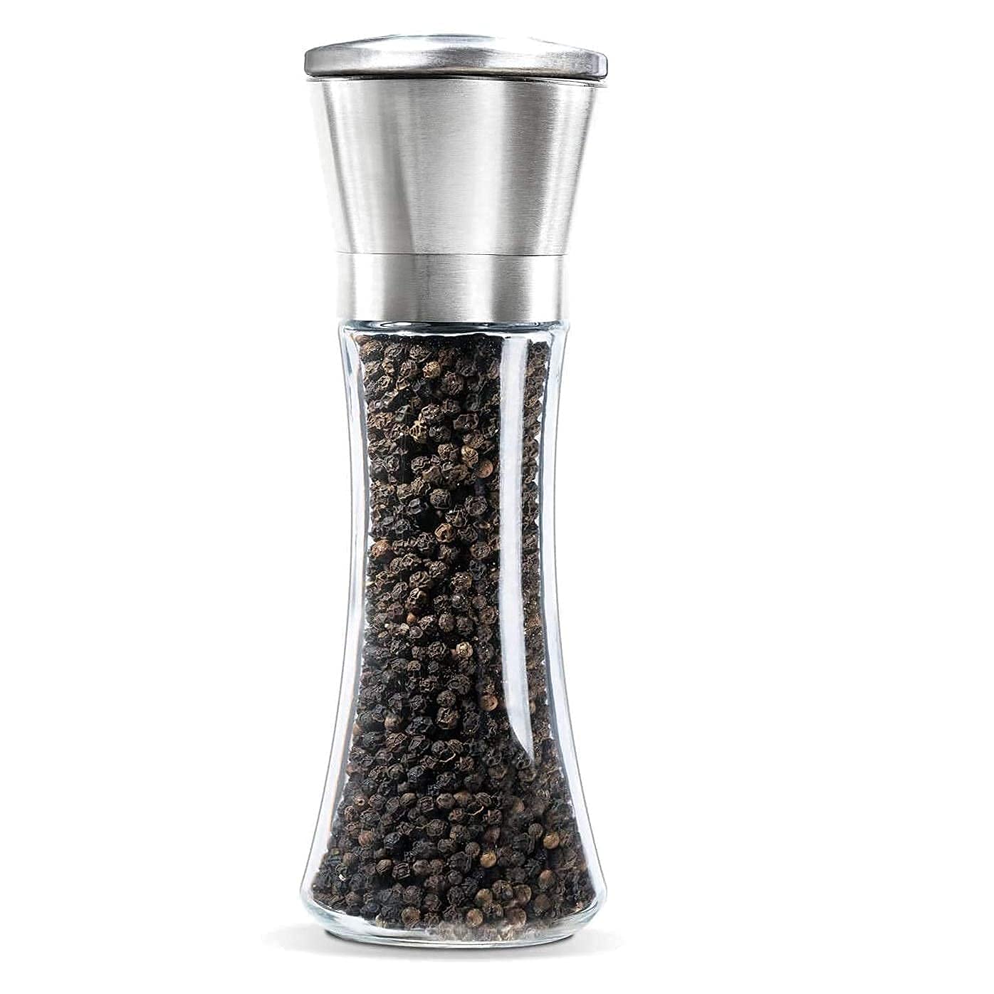 Lacuesta Salt and Pepper Grinder  Spice Mill with Adjustable Coarseness and Stainless Steel Cap, Refillable Tall Glass Body, Ce
