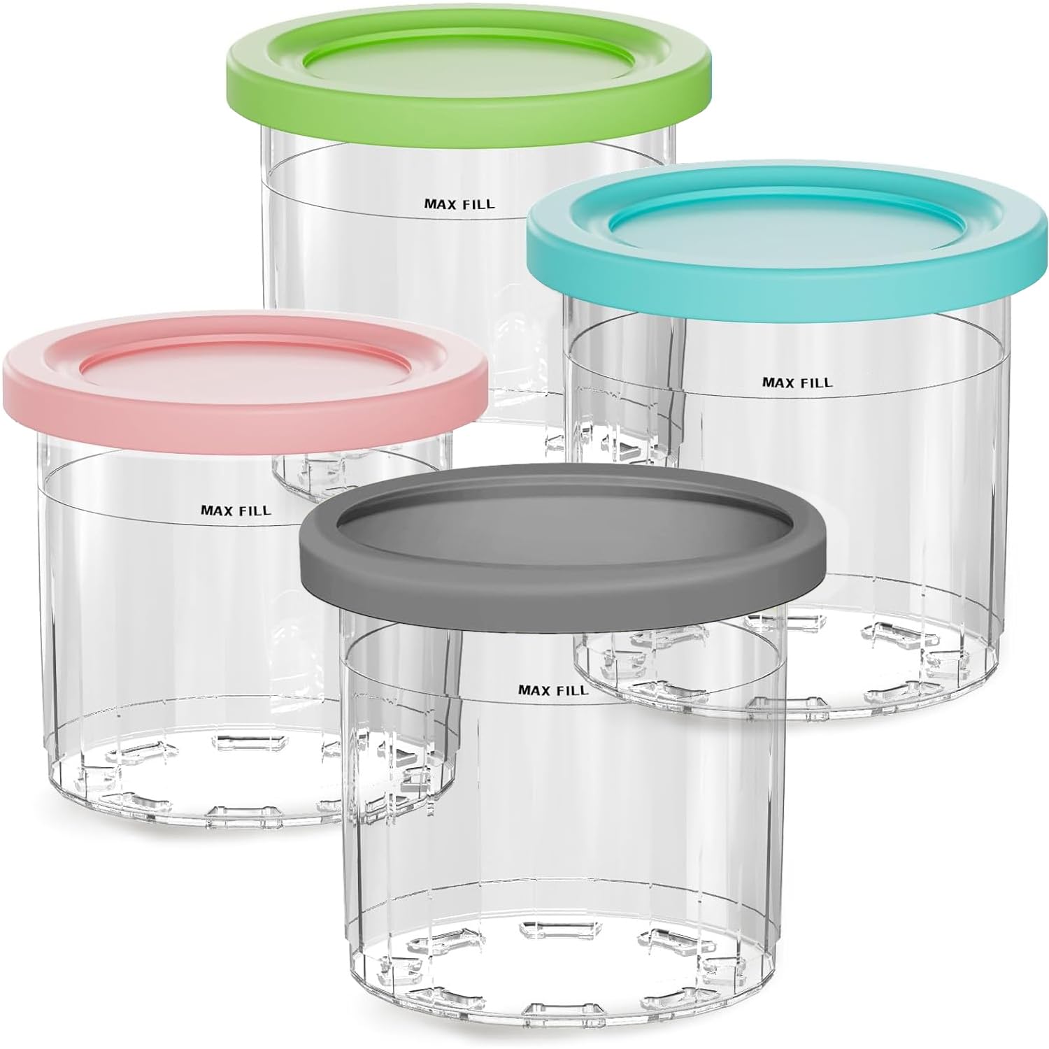 Afdlldqm Containers Replacement For Ninja Creami Pints And Lids - 4 Pack, 16Oz Cups Compatible With Nc301 Nc300 Nc299Amz Nc290 S