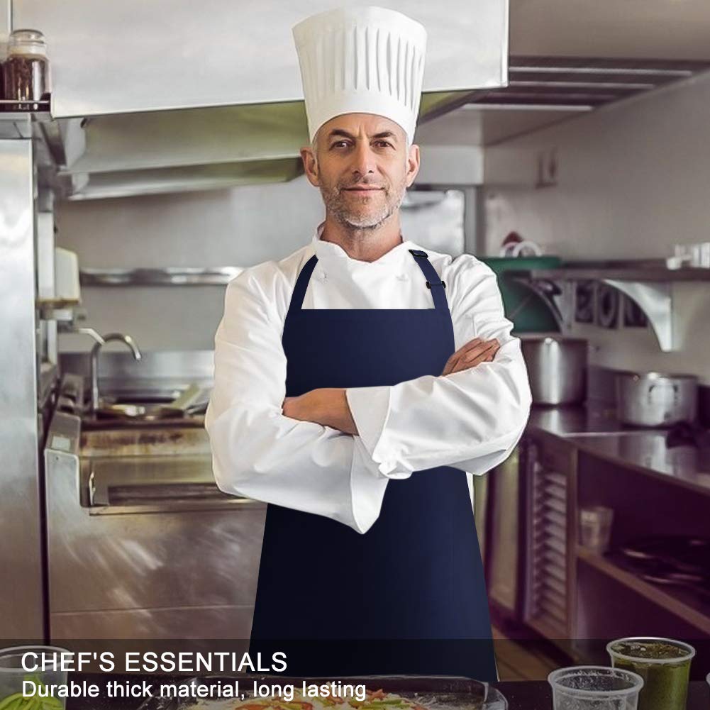 Jubatus 2 Pack Bib Aprons With 2 Pockets Cooking Chef Kitchen Apron For Women Men, Navy Blue