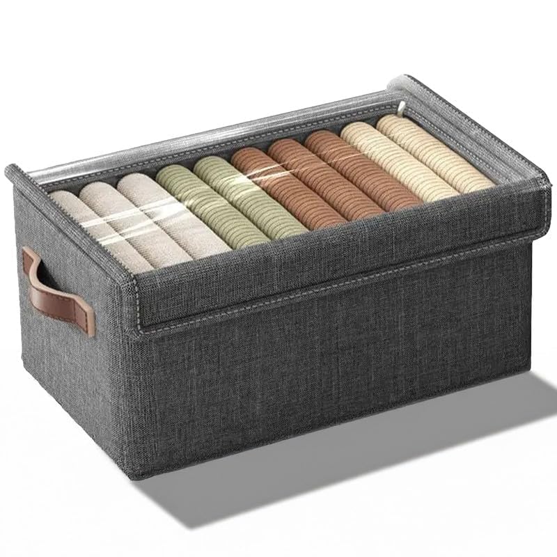 Popshy 26L Foldable Clothes Organizer For Wardrobe With Frame, Storage Box With Zipper Lid & Handles, Cloth Basket For Closet & 