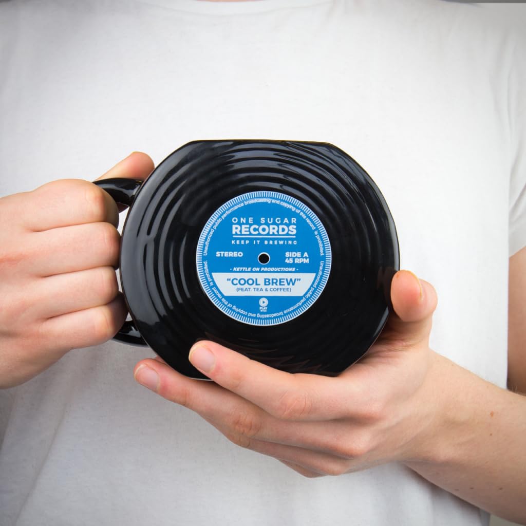 Gift Republic Vinyl Record Novelty Mug Retro Coffee Cup Music Lovers Gift Cool Retro Packaging Large Black Mug Birthday Christma