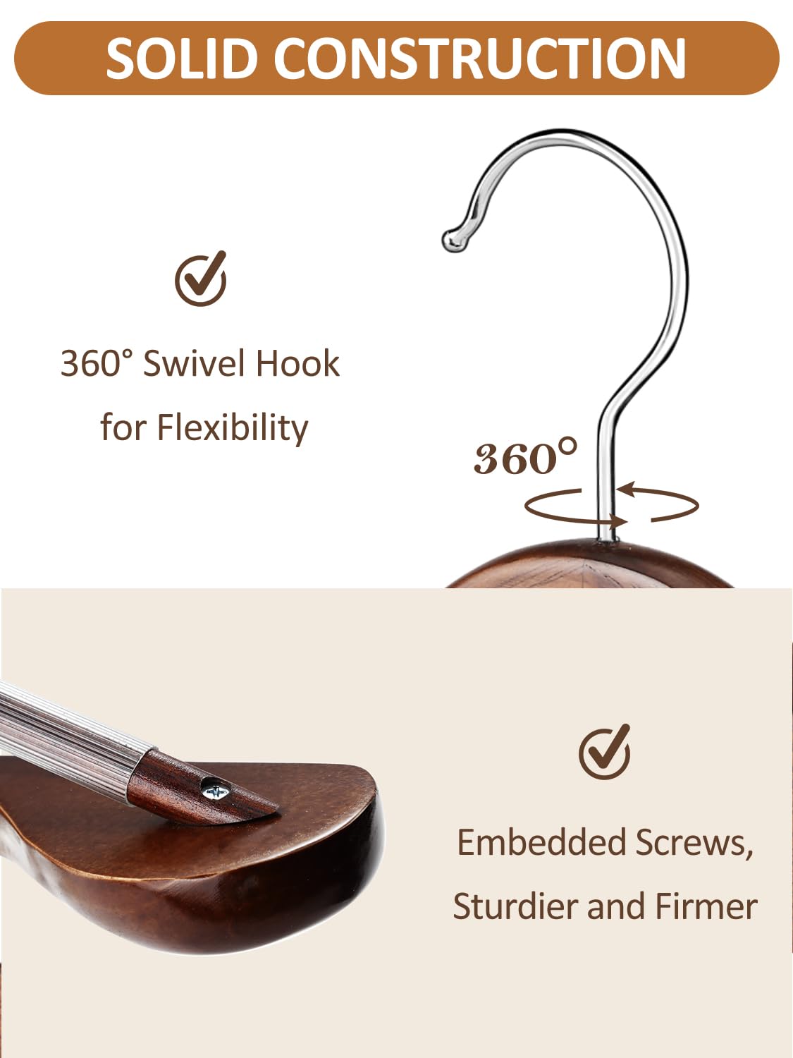 Amkufo Wide Shoulder Wooden Hangers 8 Pack Coat Hangers With Non Slip Pants Bar, Heavy Duty Suit Hangers Wood Clothes Hangers Wi