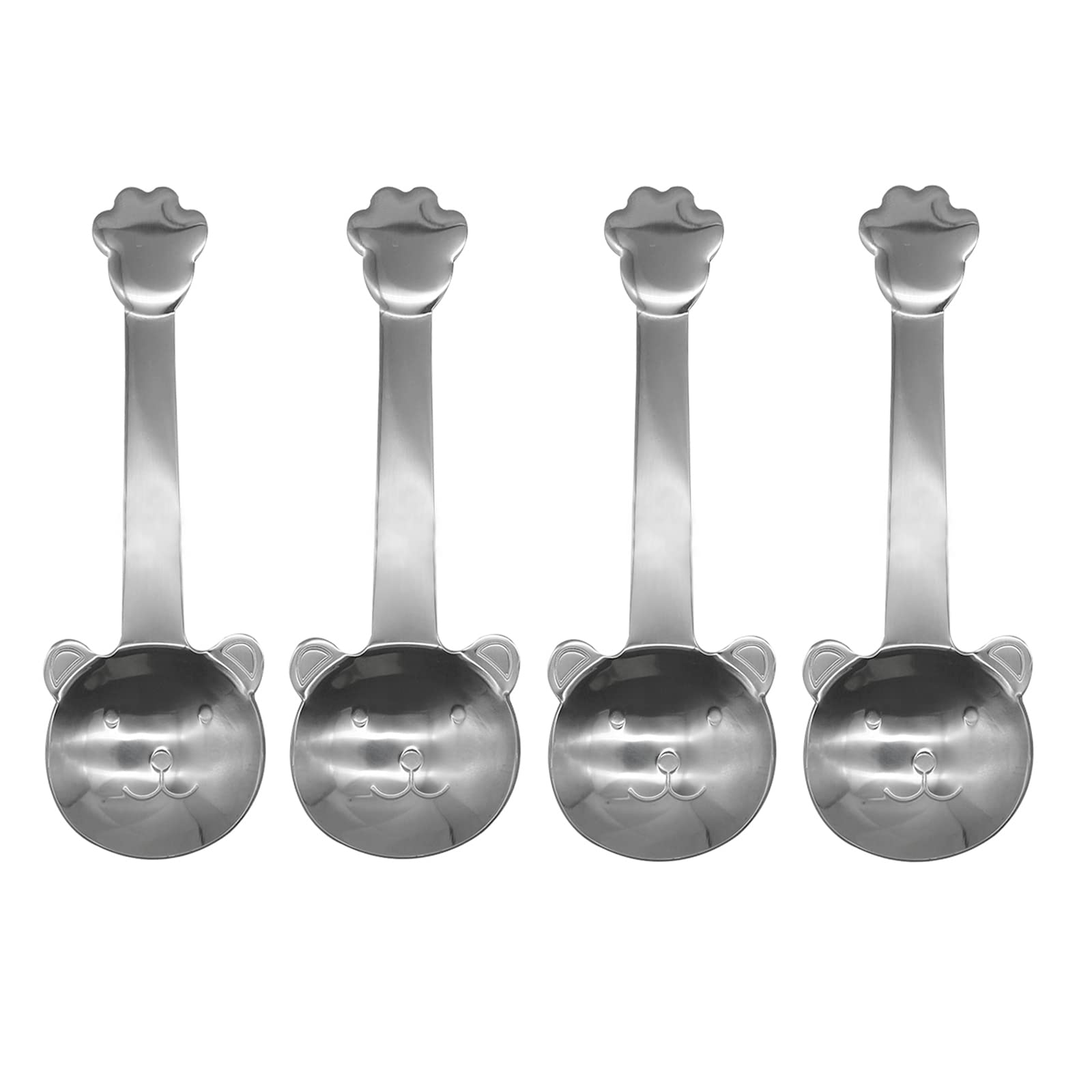 Pinenjoy 4Pcs Bear Short Handle Spoon Cute Animal Soup Spoon 410 Stainless Steel Little Serving Spoon For Scoop Coffee Tea Rice