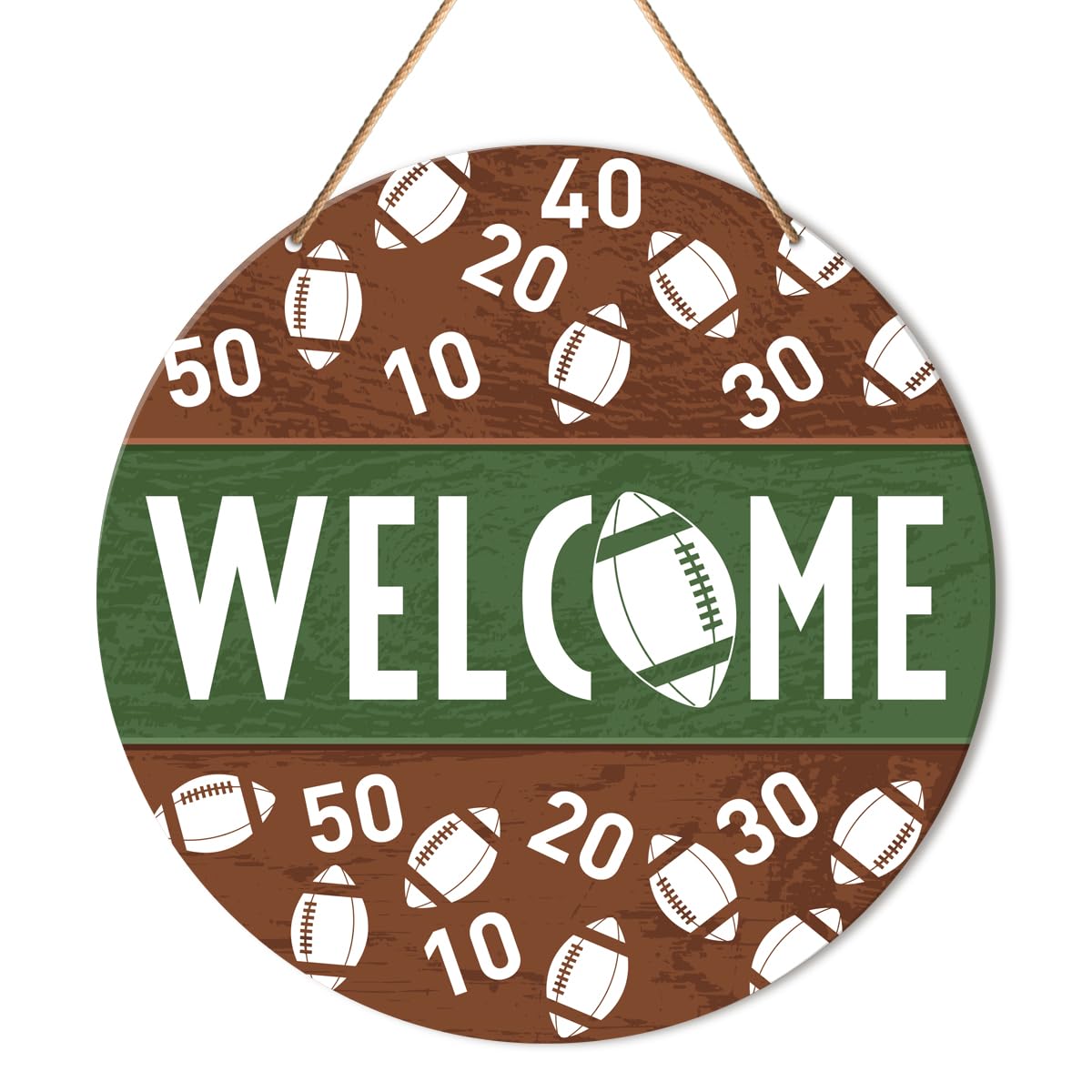 Muktoujaumai Football Welcome Signs for Front Door, Football Hanging Sign Decor Farmhouse Sport Wall Decorations Sign for Home, 