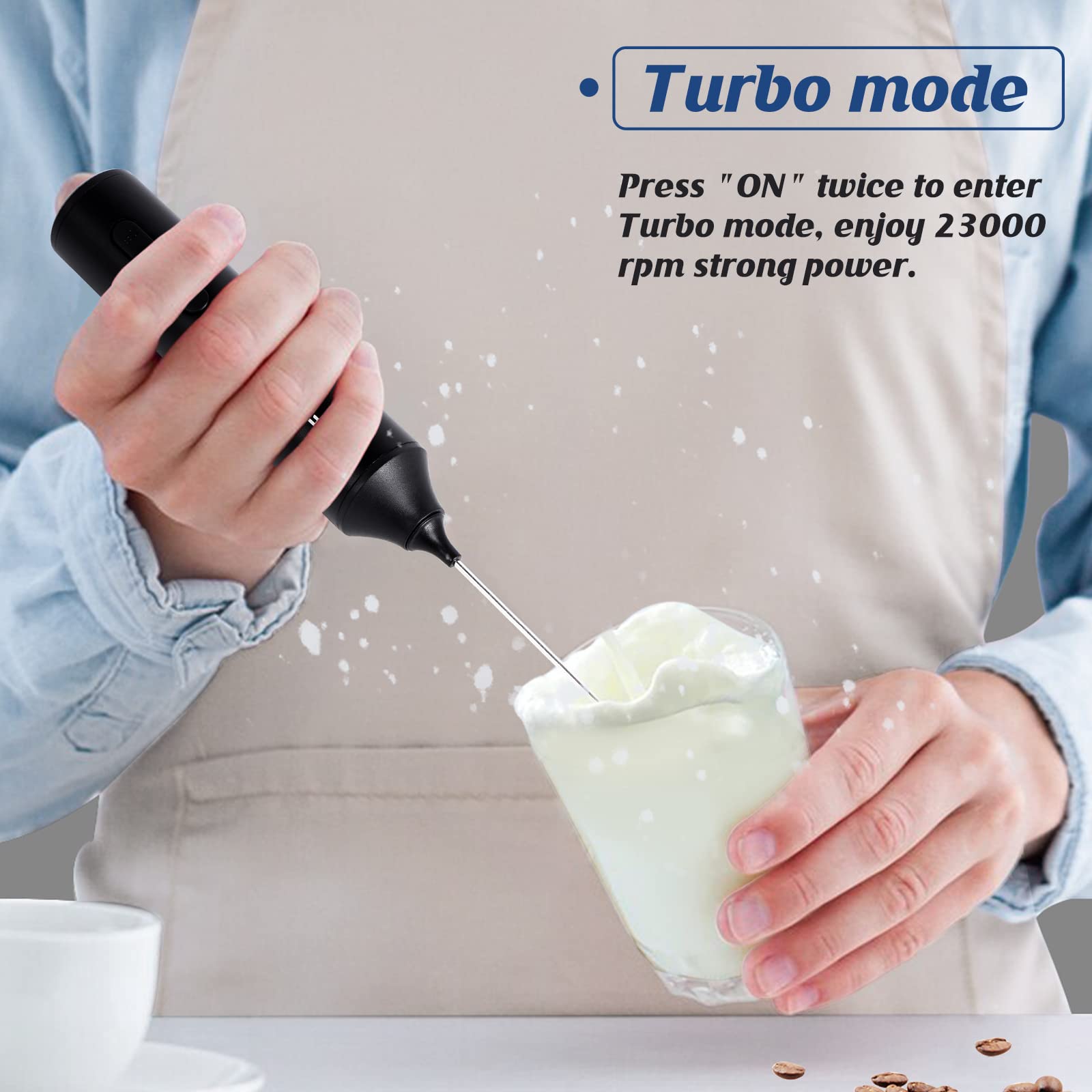 Foodville Mf05 Rechargeable Milk Frother Usb Charging Handheld Foam Maker With Stainless Balloon Whisk For Cappuccino, Latte, Bu