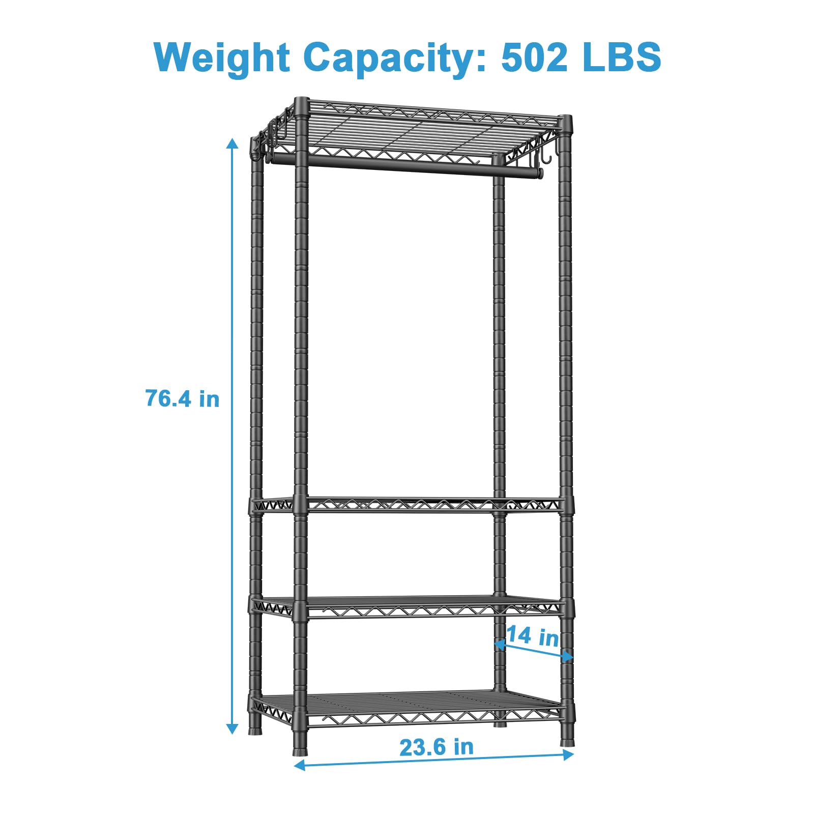 Ulif H4 Mini Portable Closet, 4 Tiers Freestanding Clothing Garment Rack For Small Space, Metal Clothes Wardrobe System For Bedr