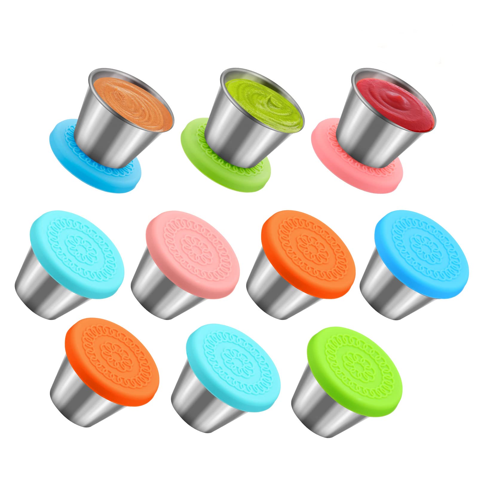 Legelite 10 Pack Salad Dressing Containers To Go, Reusable Small Condiment Containers With Lids, Stainless Steel Condiment Cup,