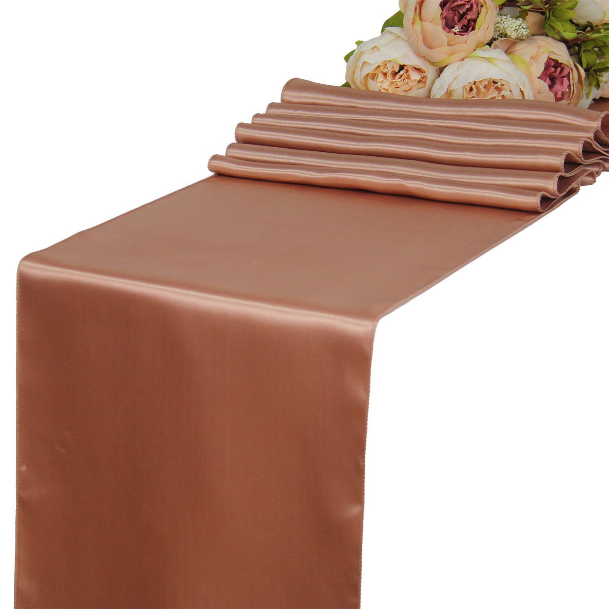 Welmatch Rose Gold Satin Table Runners 5 Pcs Wedding Banquet Party Event Decoration Table Runners (Rose Gold, 5)