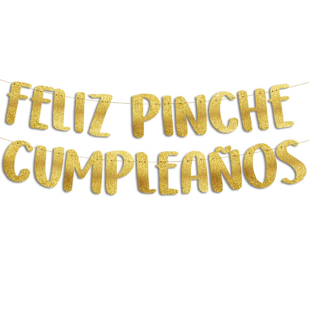 Feliz Pinche Cumpleaos Gold Glitter Banner, Spanish Happy Birthday Banner, Fiesta Mexican Themed Birthday Party Decorations