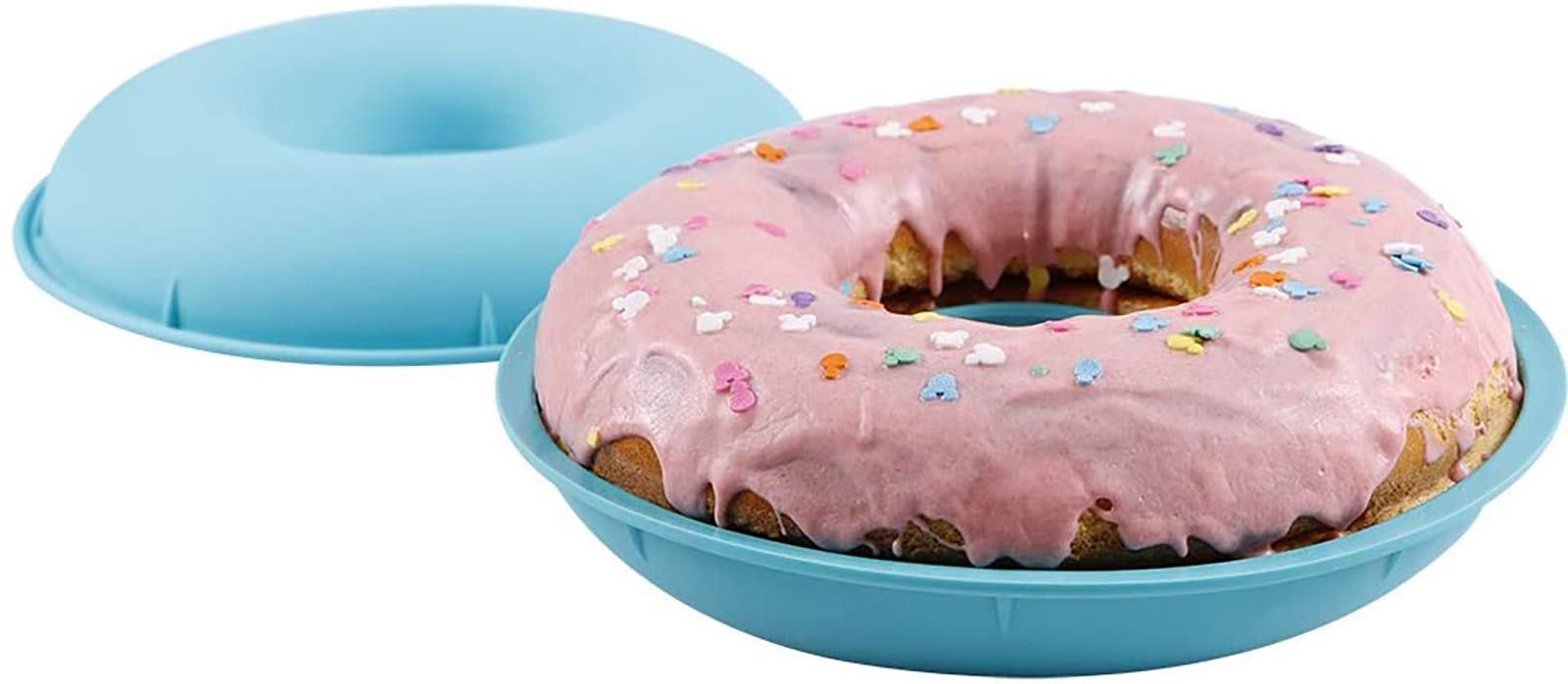 Webake Jumbo Silicone Donut Cake Pan Non-Stick Bagel Cake Mold 10 Inch Set Of 2 Halves Baking Molds
