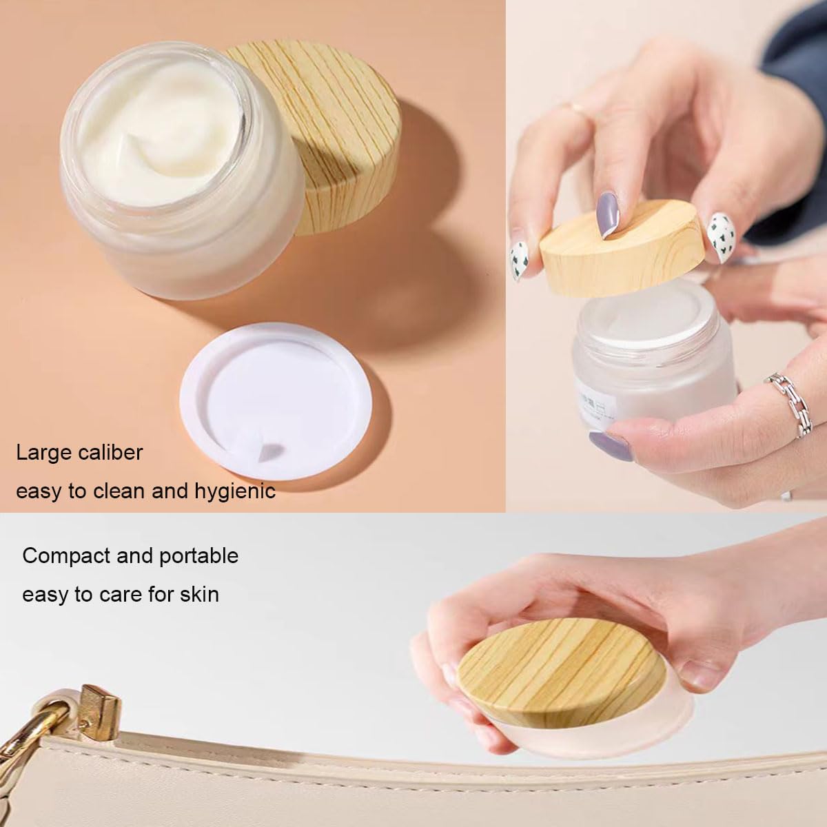 4 Pack 30G Frosted Glass Cream Jars 1 Oz Empty Sample Jars With Wood Grain Lids Cosmetic Containers For Lotion, Cream, Lip Balm,