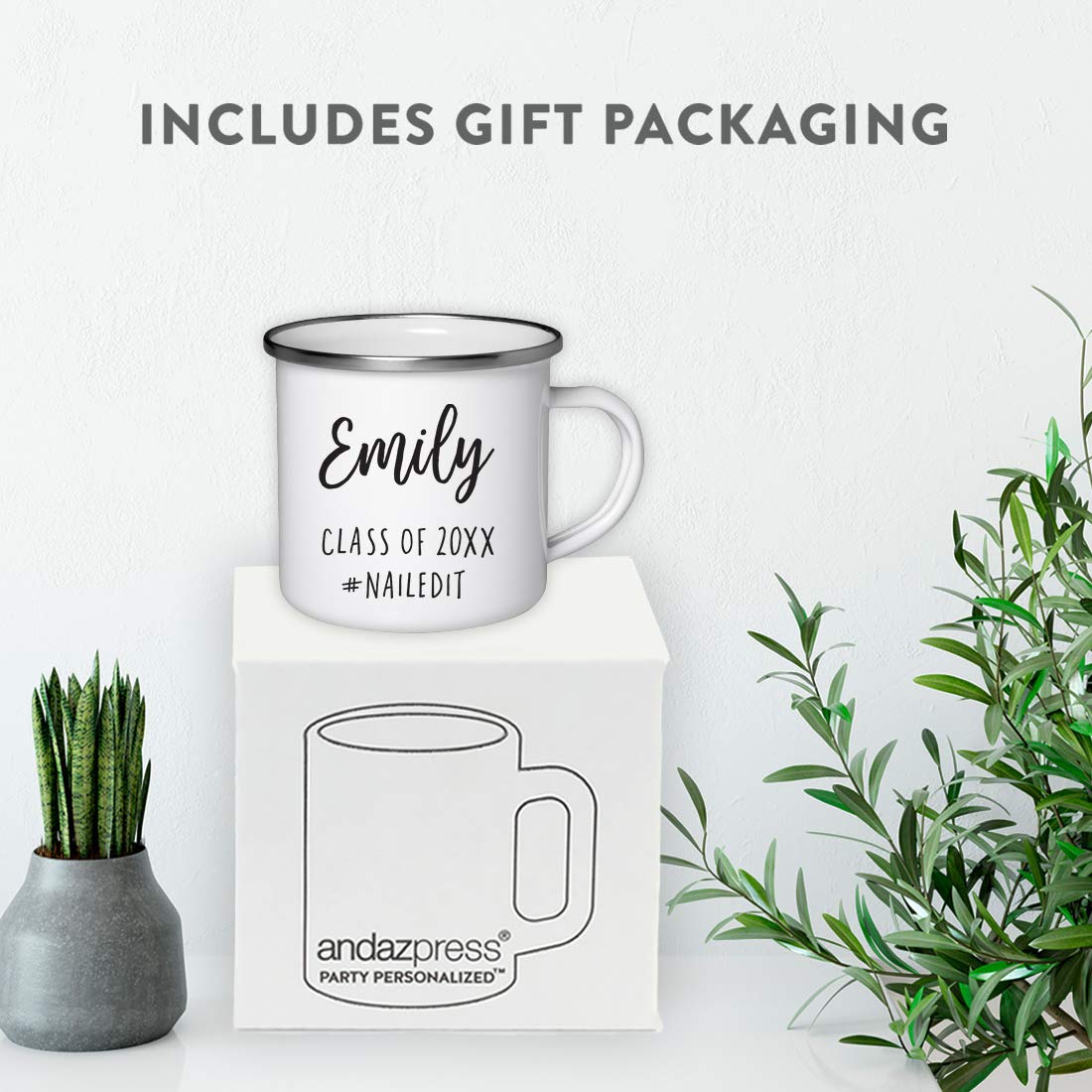 Andaz Press Personalized Custom 11Oz. Graduation Stainless Steel Campfire Coffee Mug Gift, Emily Class Of 2024# Nailedit, 1-Pack