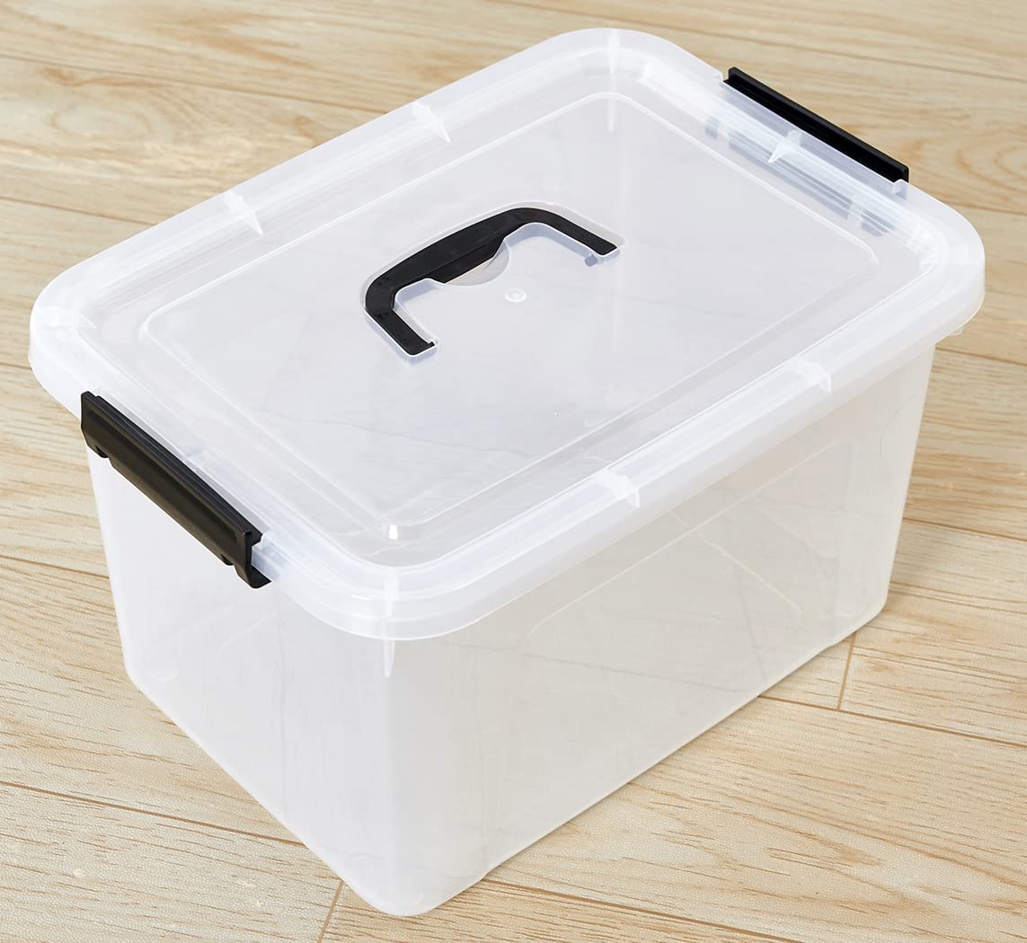 JUJIAJIA Clear Storage Latch Box 12 Quart  Plastic Organizing Box/Bin with Lid and Black Handles  6-Pack